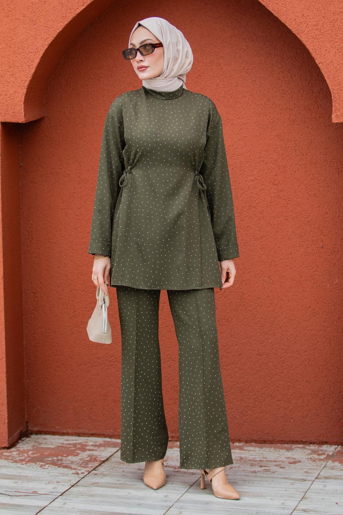 Hupp Komple Taşlı Double Takım-Haki