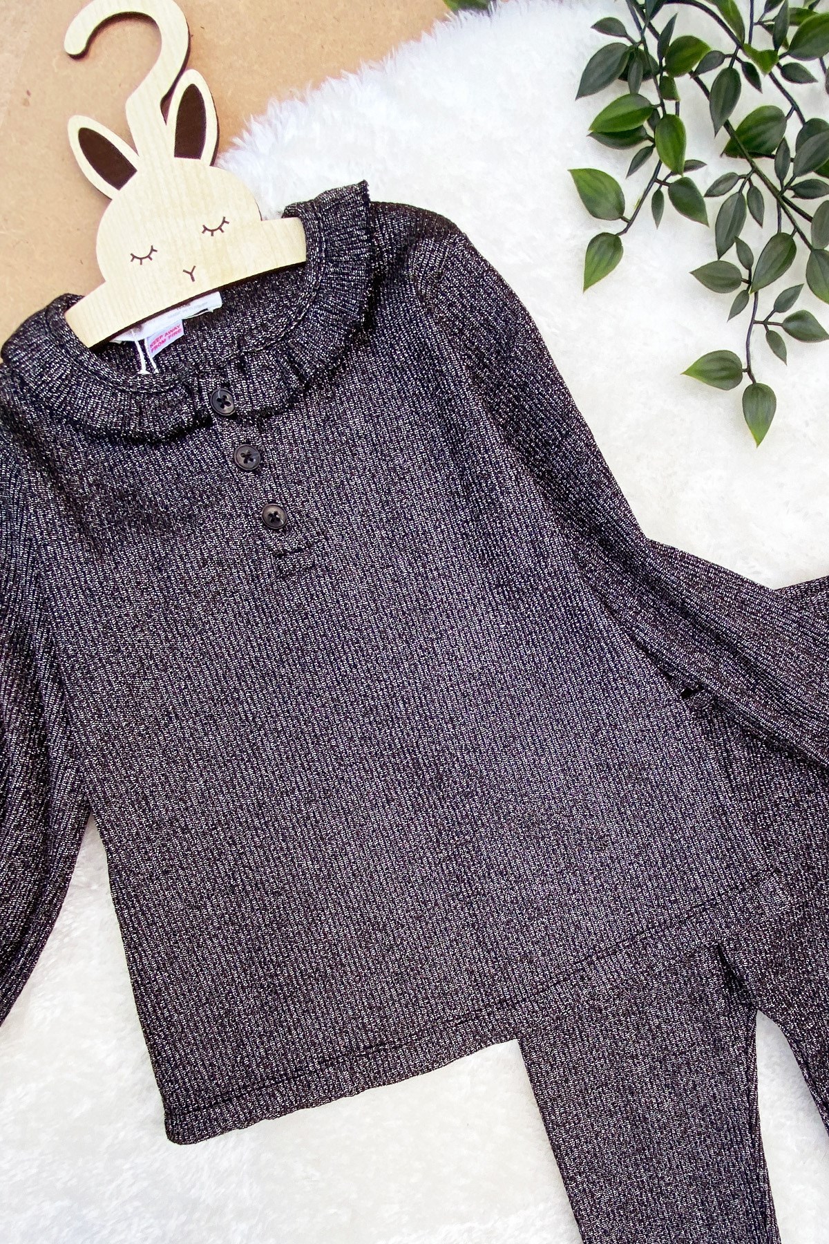 Işıltılı Kız Çocuk Takım-Siyah