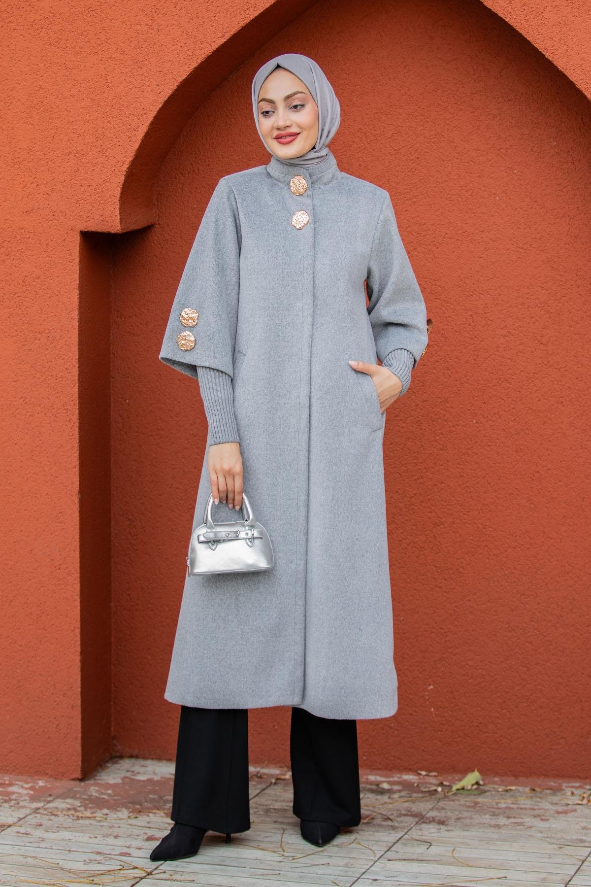 Jessy Angora Ribana Kollu Kaban-Gri