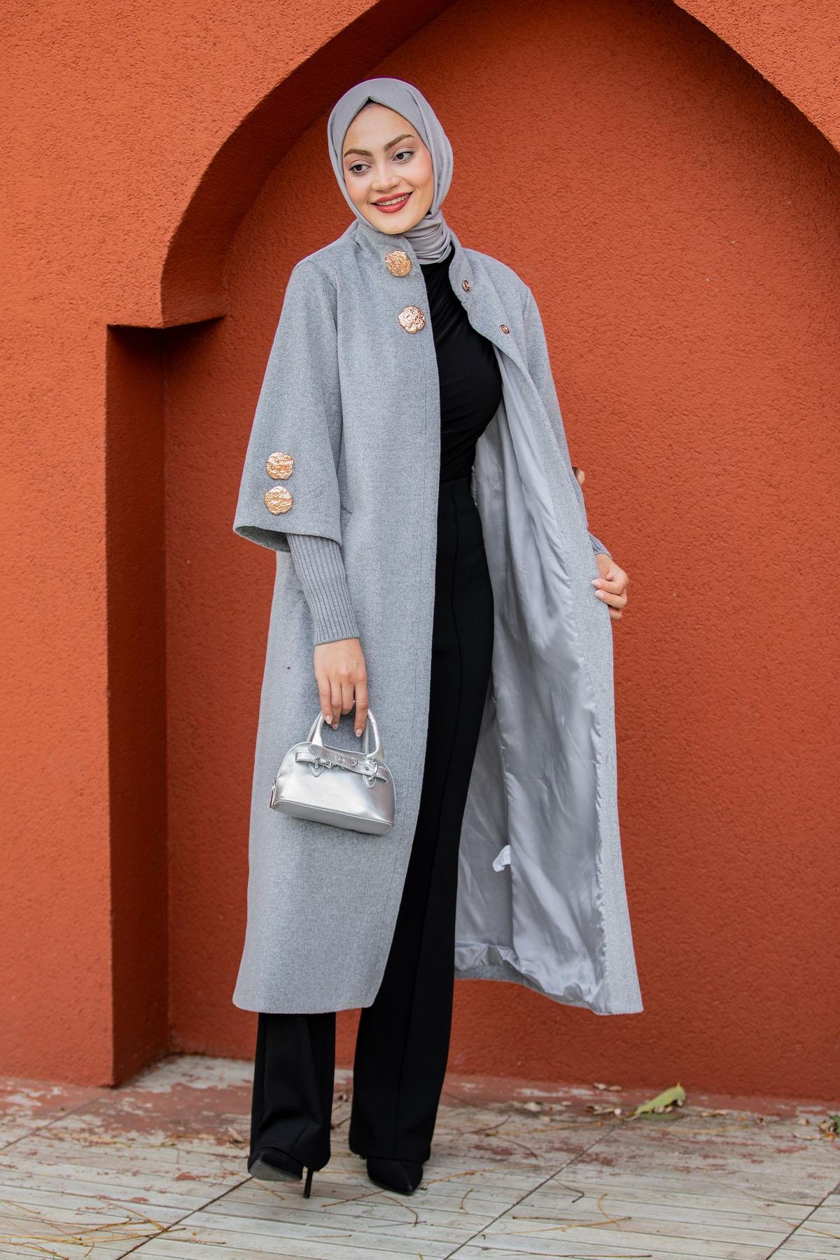 Jessy Angora Ribana Kollu Kaban-Gri