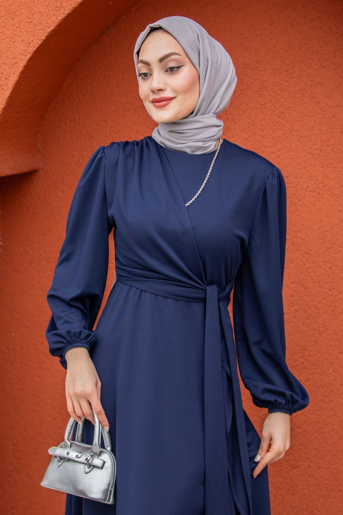 Karm Örme Krep Bağlamalı Elbise-Laci