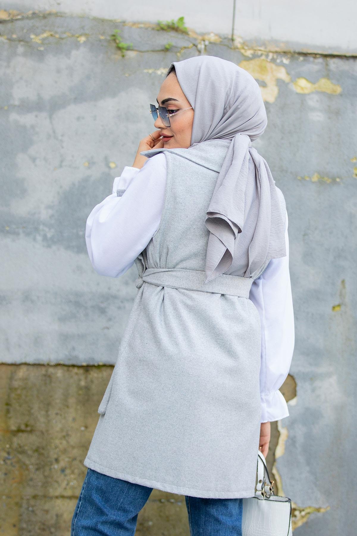 Kaşe Kumaş Yelek-Gri