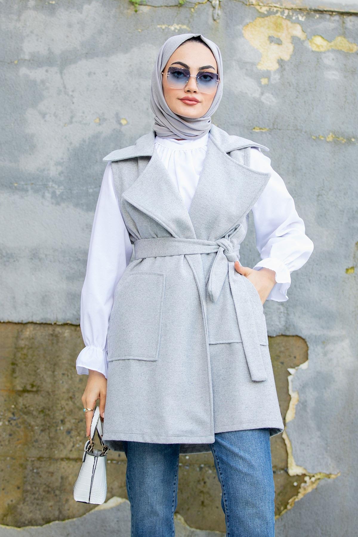Kaşe Kumaş Yelek-Gri