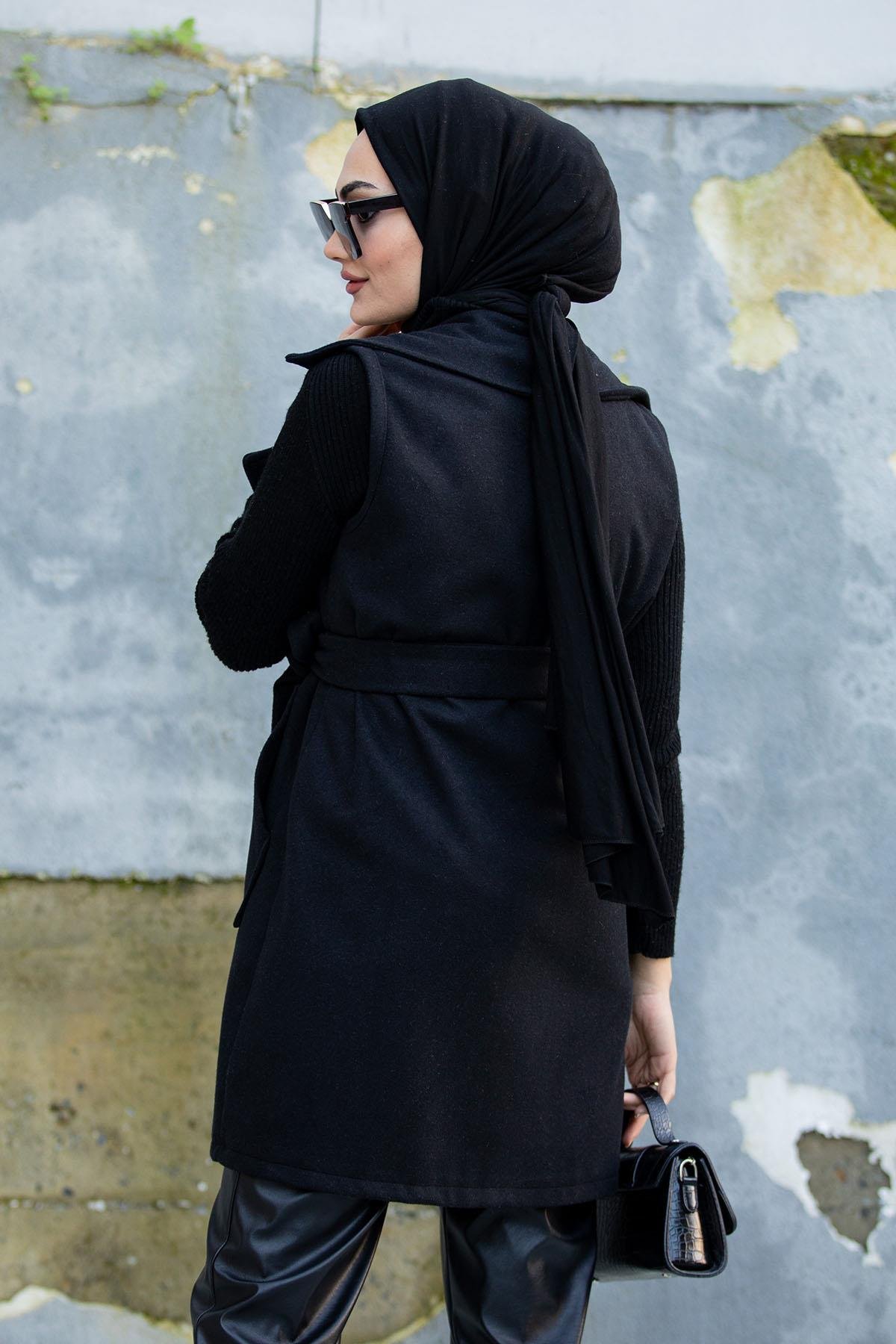 Kaşe Kumaş Yelek-Siyah