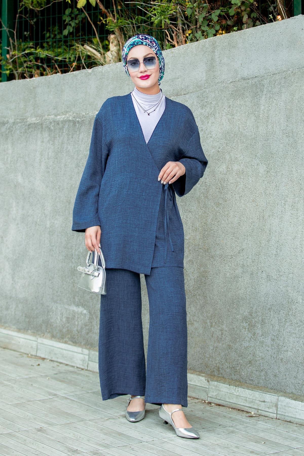 Kimono Pantolon Keten Takım-Laci