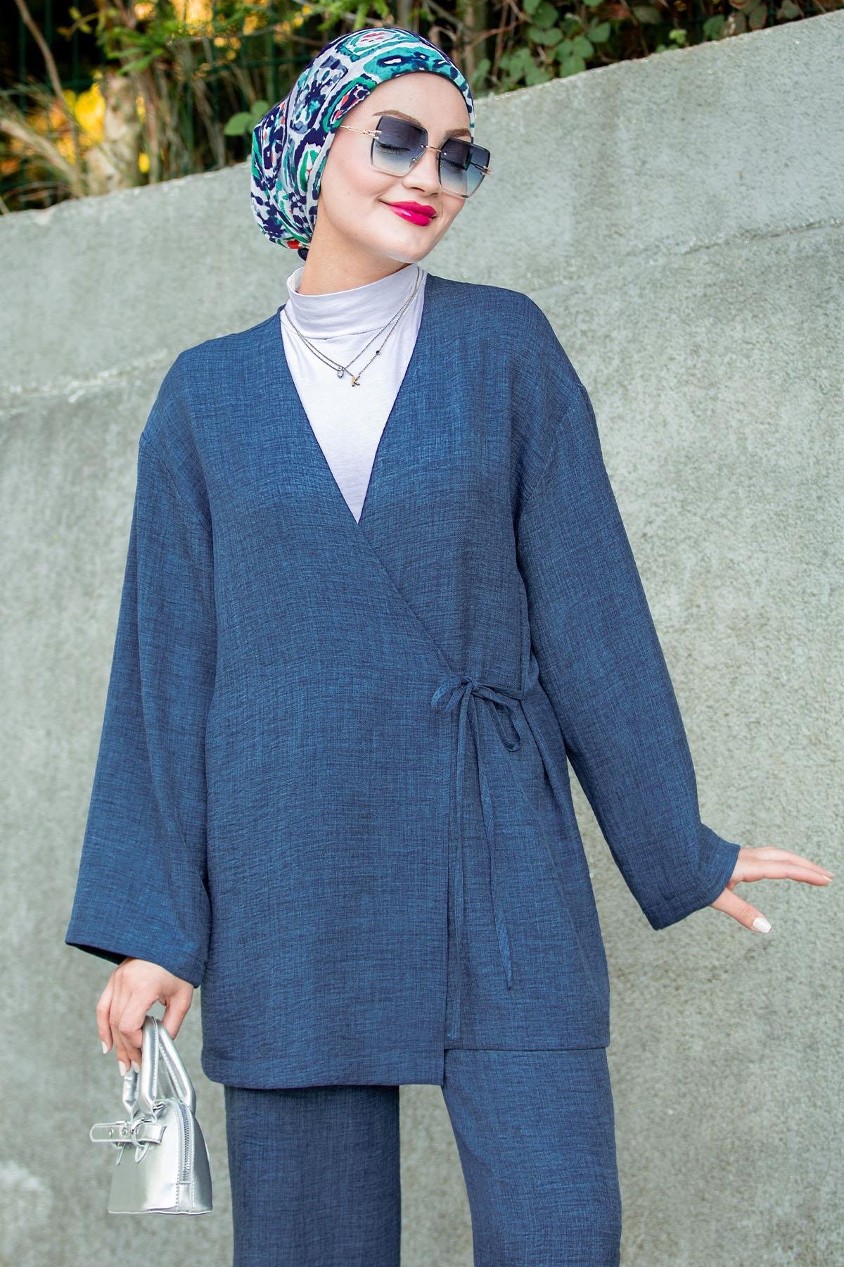 Kimono Pantolon Keten Takım-Laci