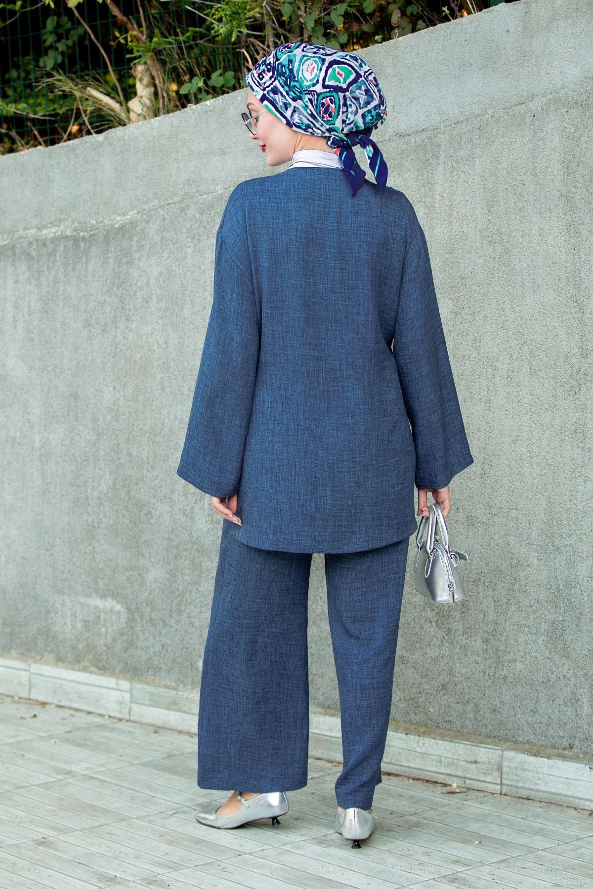 Kimono Pantolon Keten Takım-Laci
