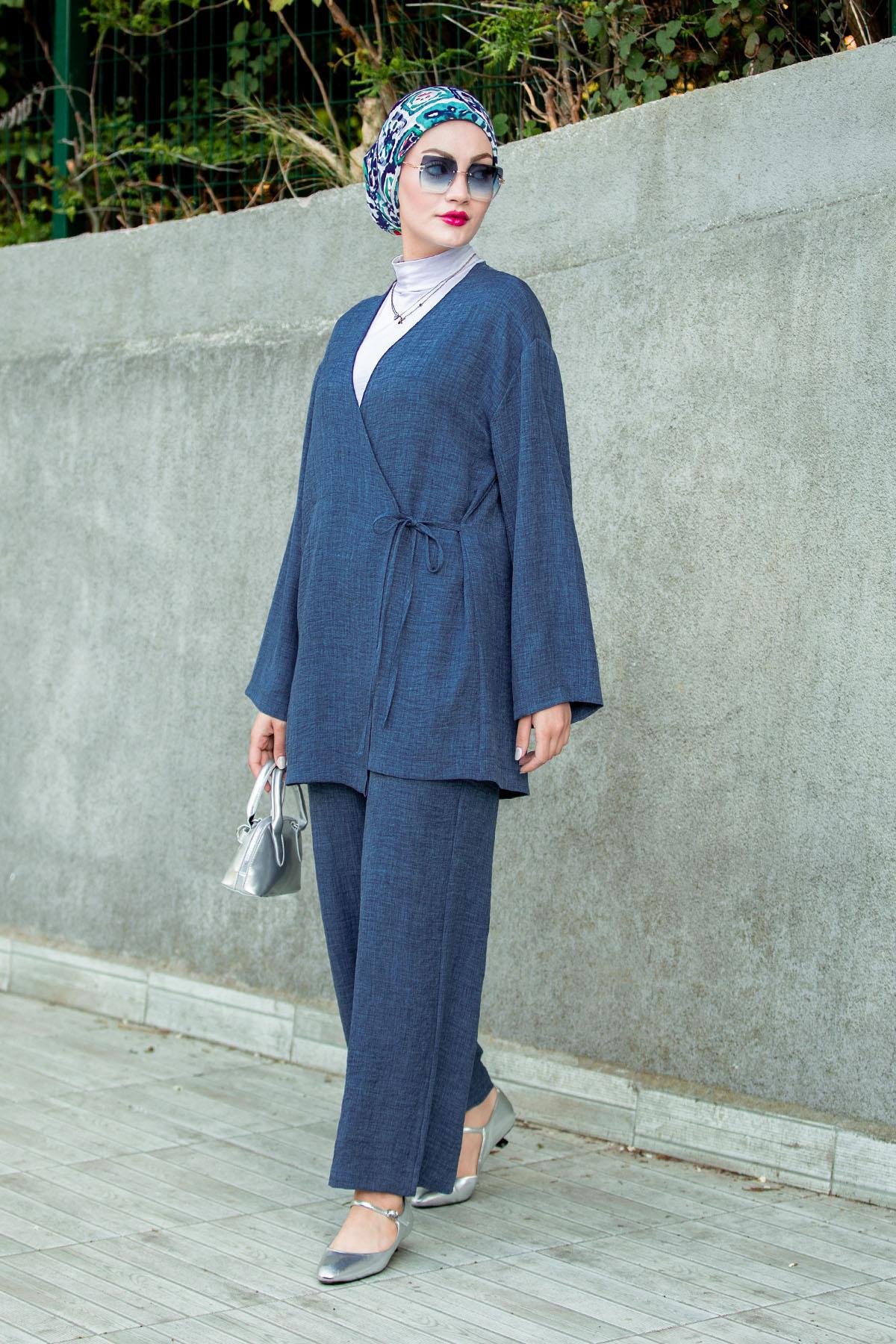 Kimono Pantolon Keten Takım-Laci