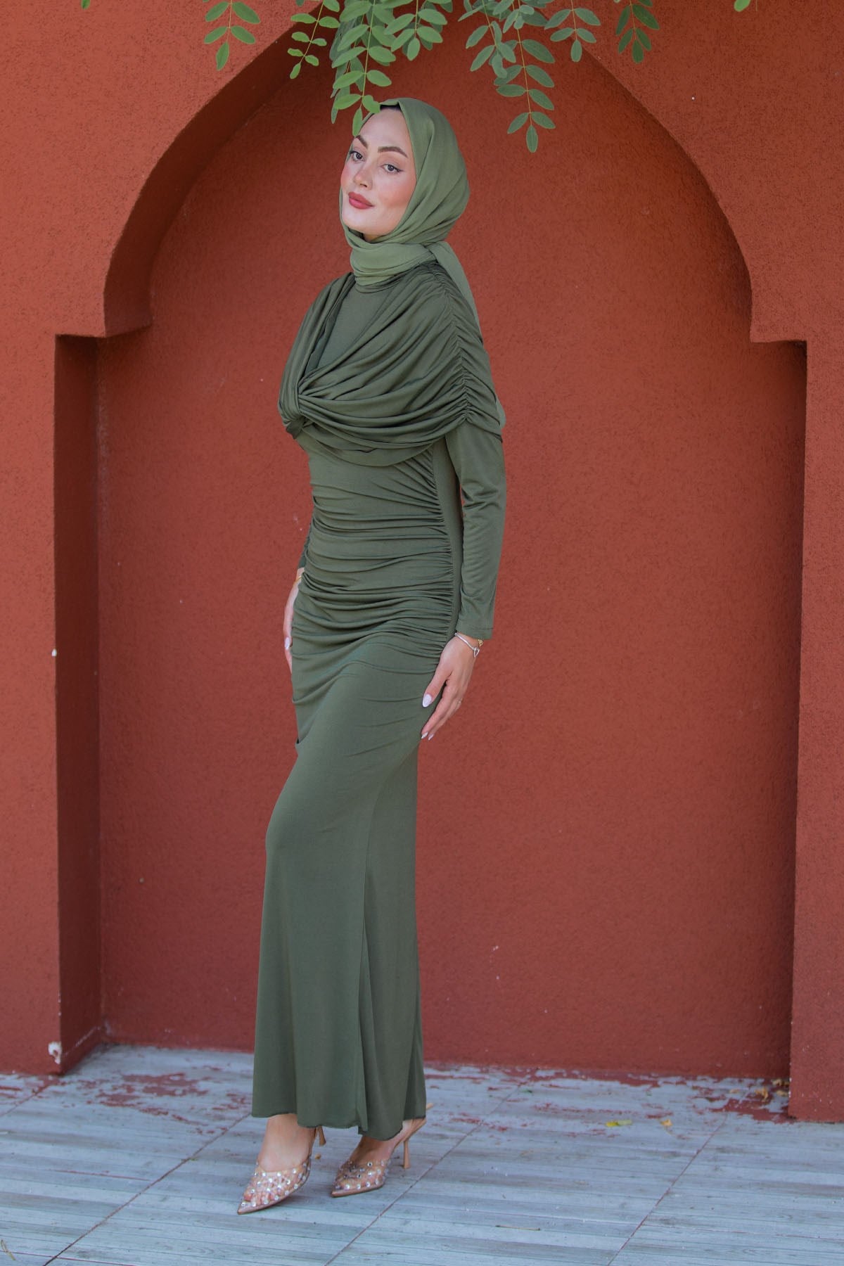 Lafia Sandy Drape Tesettür Abiye-Haki