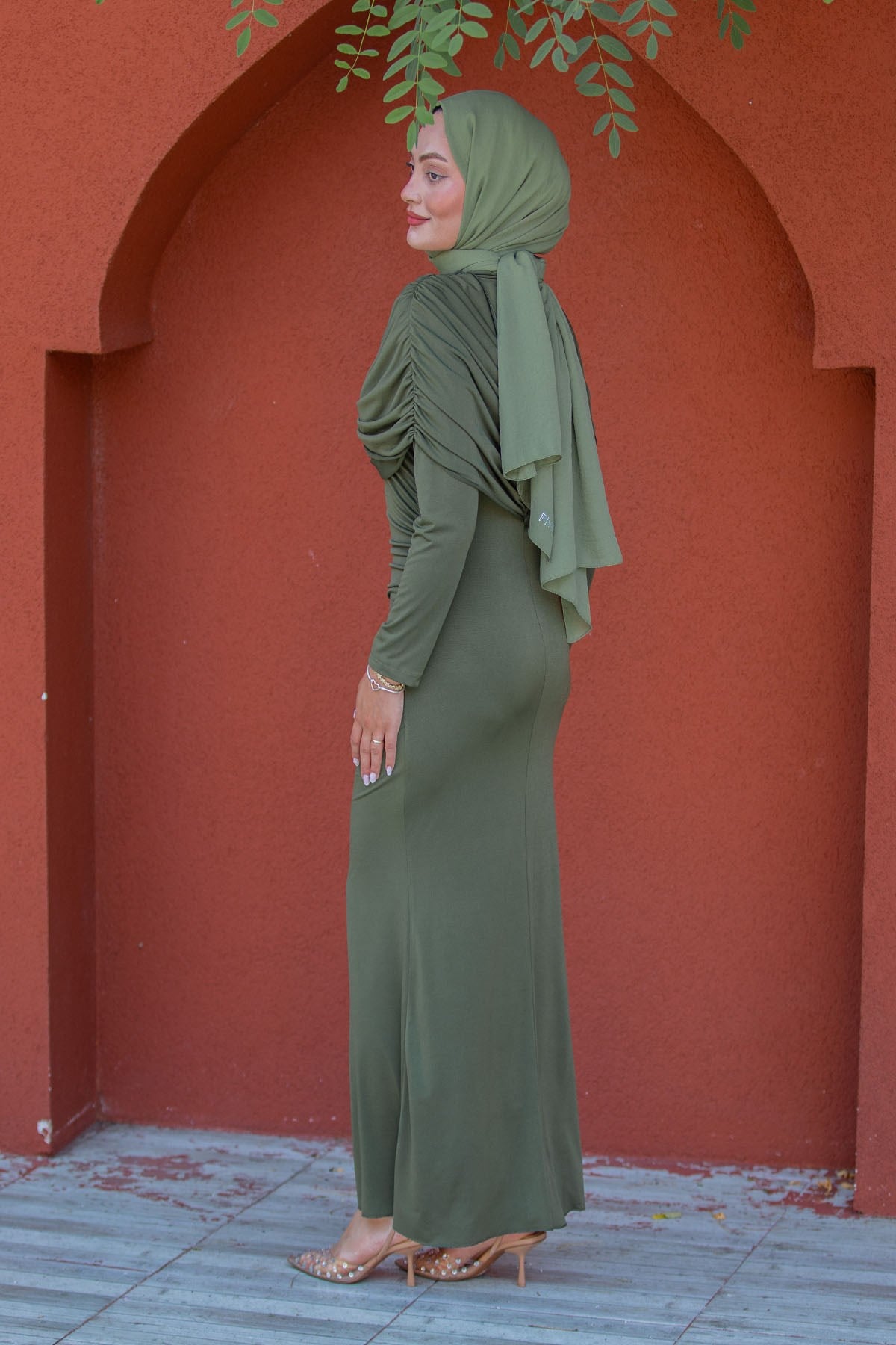 Lafia Sandy Drape Tesettür Abiye-Haki