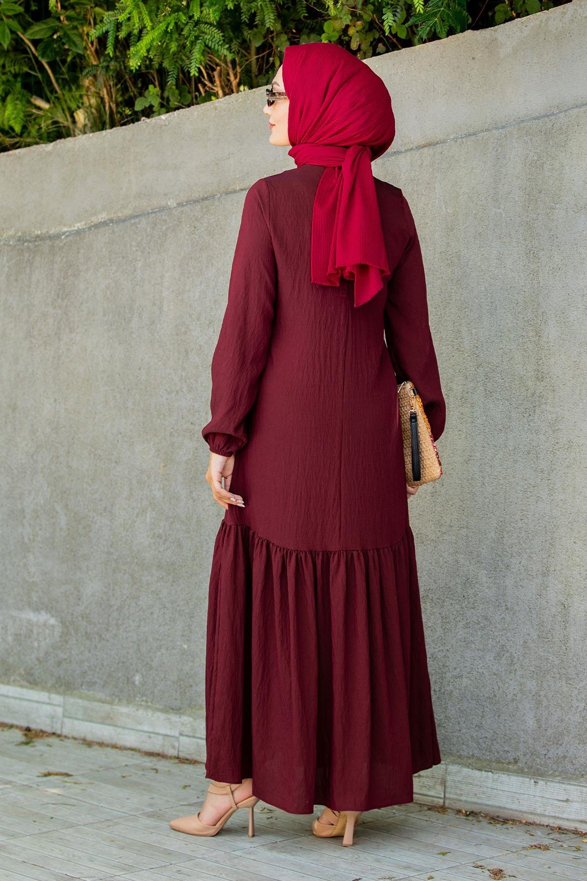 Lara Model İpek Krep Elbise-Bordo