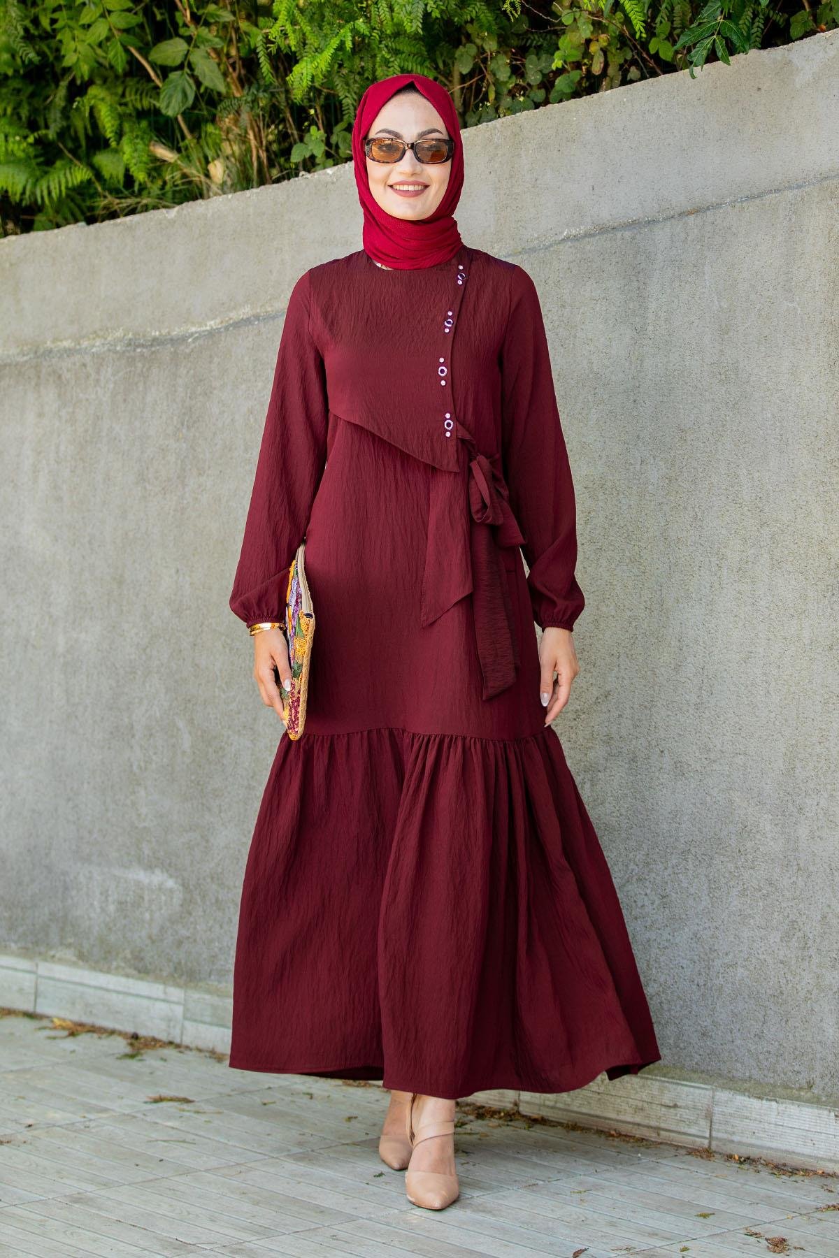 Lara Model İpek Krep Elbise-Bordo