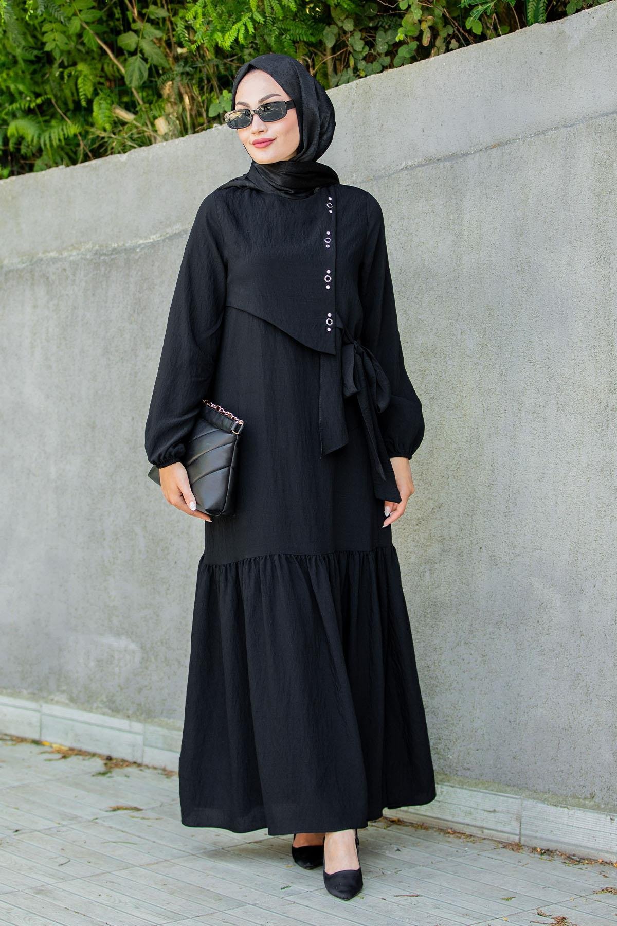 Lara Model İpek Krep Elbise-Siyah