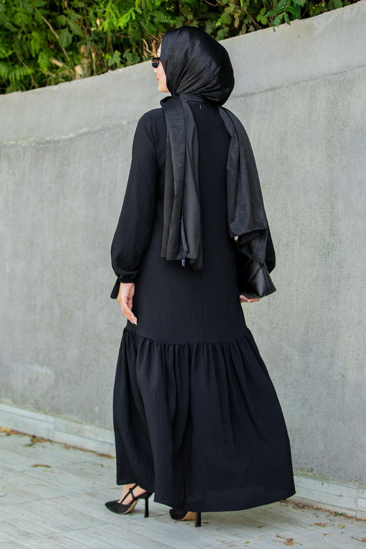 Lara Model İpek Krep Elbise-Siyah
