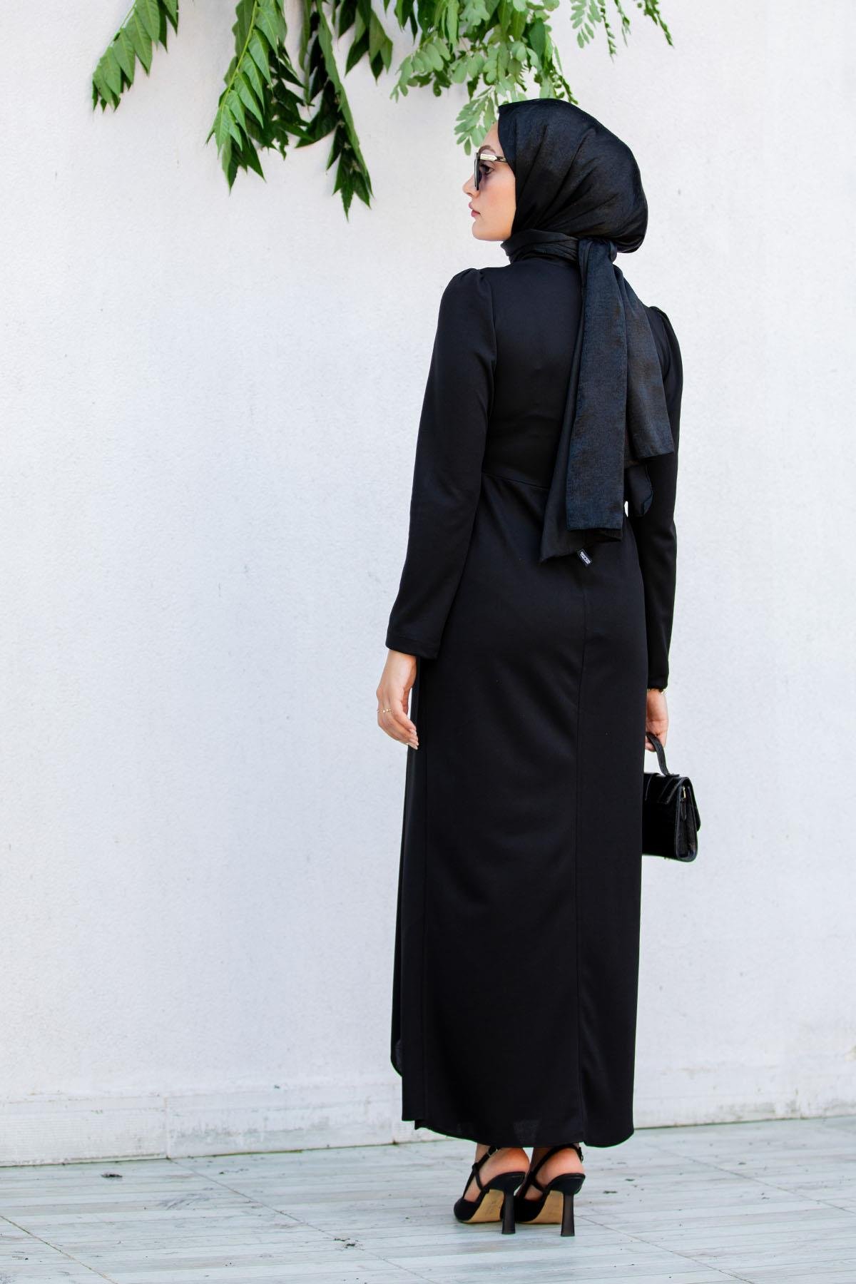 Lily Drape Pile Özel Gün Elbisesi-Siyah