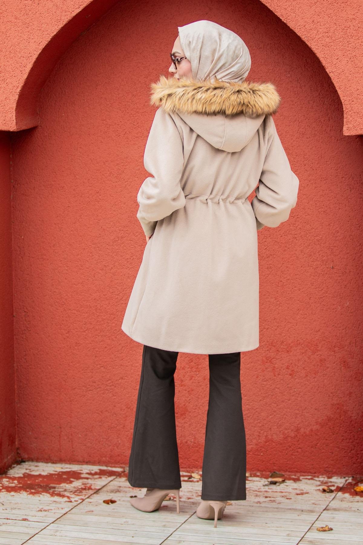 Lupi Kürk Kapşon İthal Angora Kaban-Bej