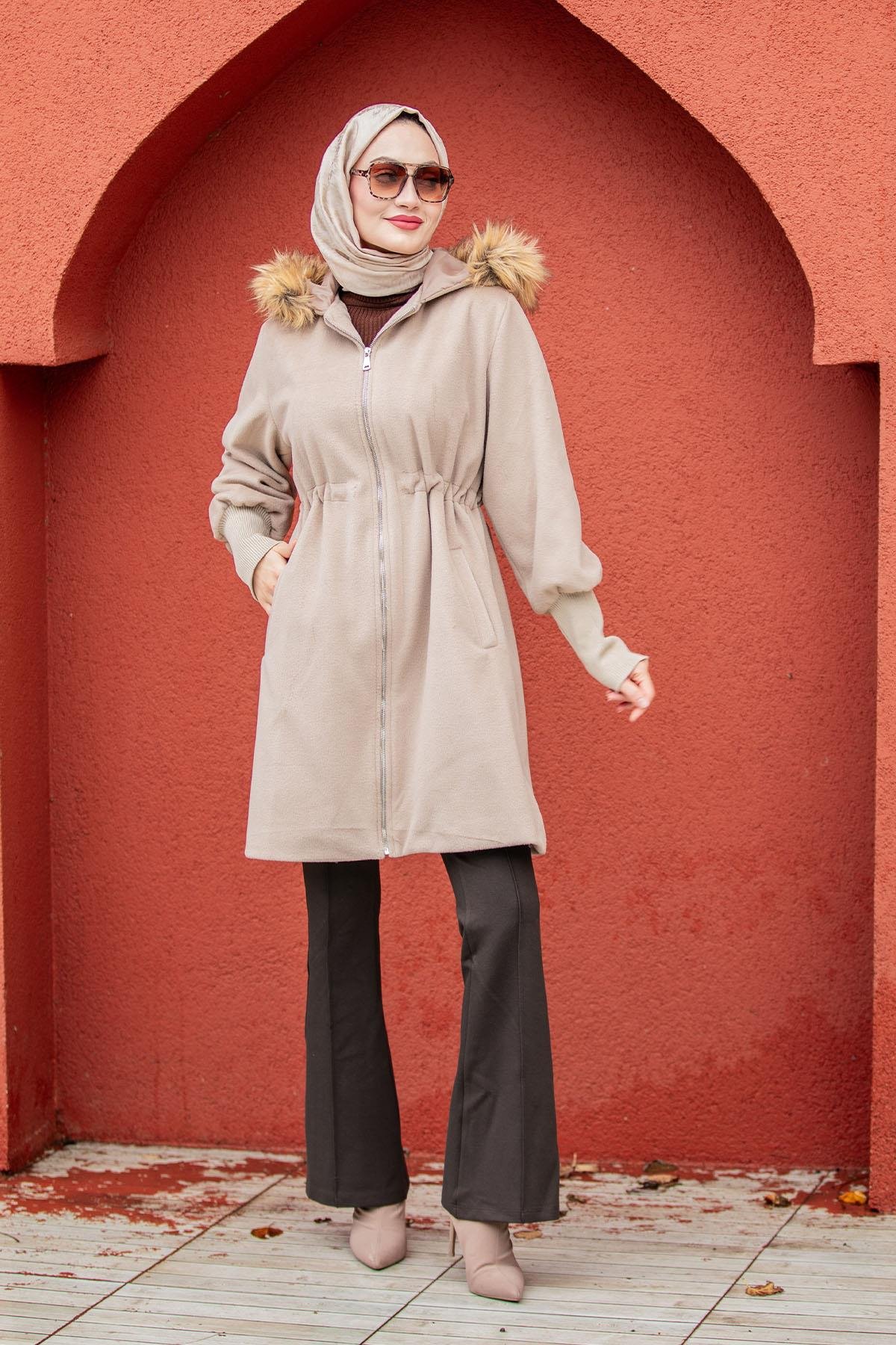 Lupi Kürk Kapşon İthal Angora Kaban-Bej