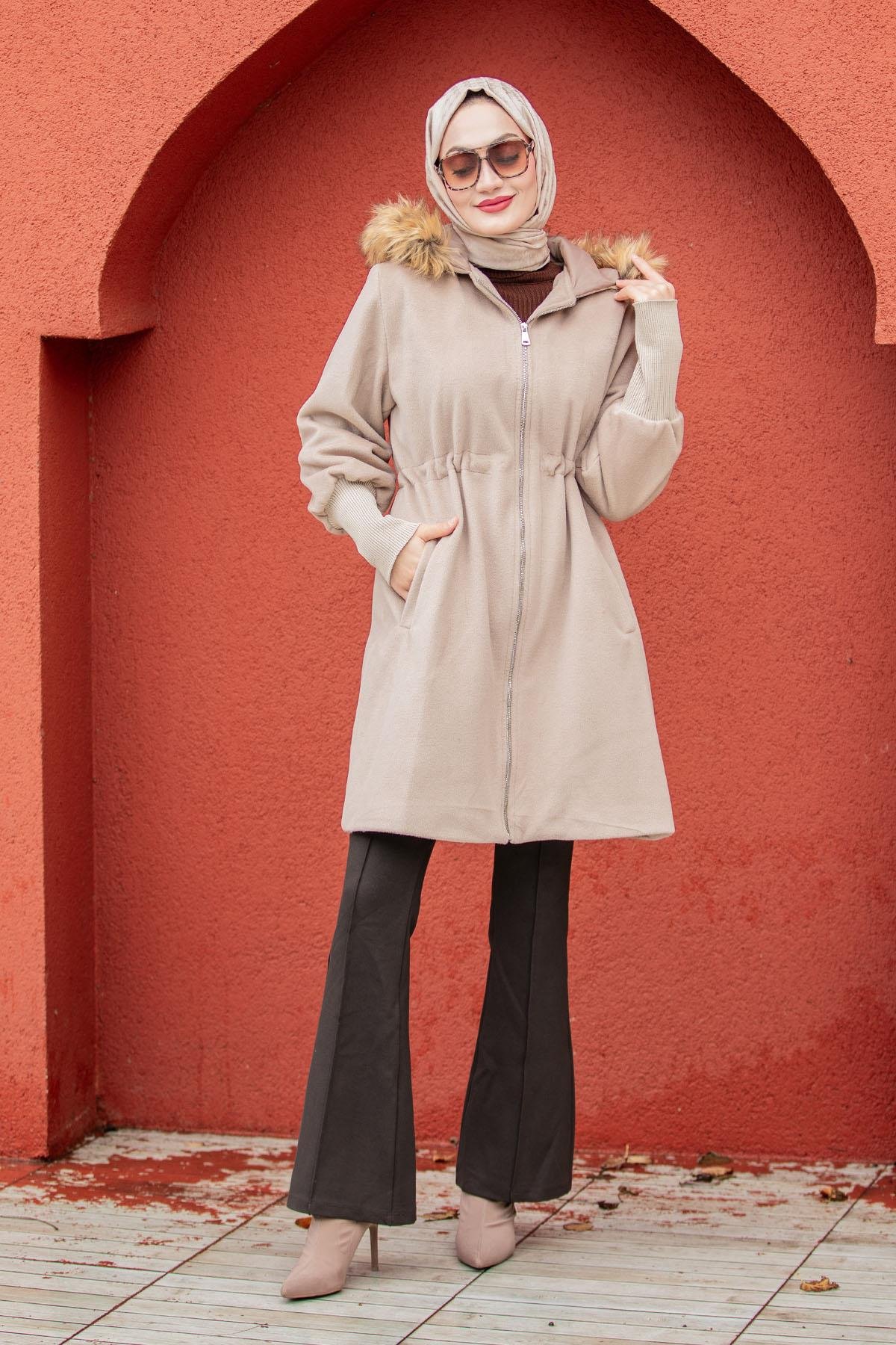 Lupi Kürk Kapşon İthal Angora Kaban-Bej