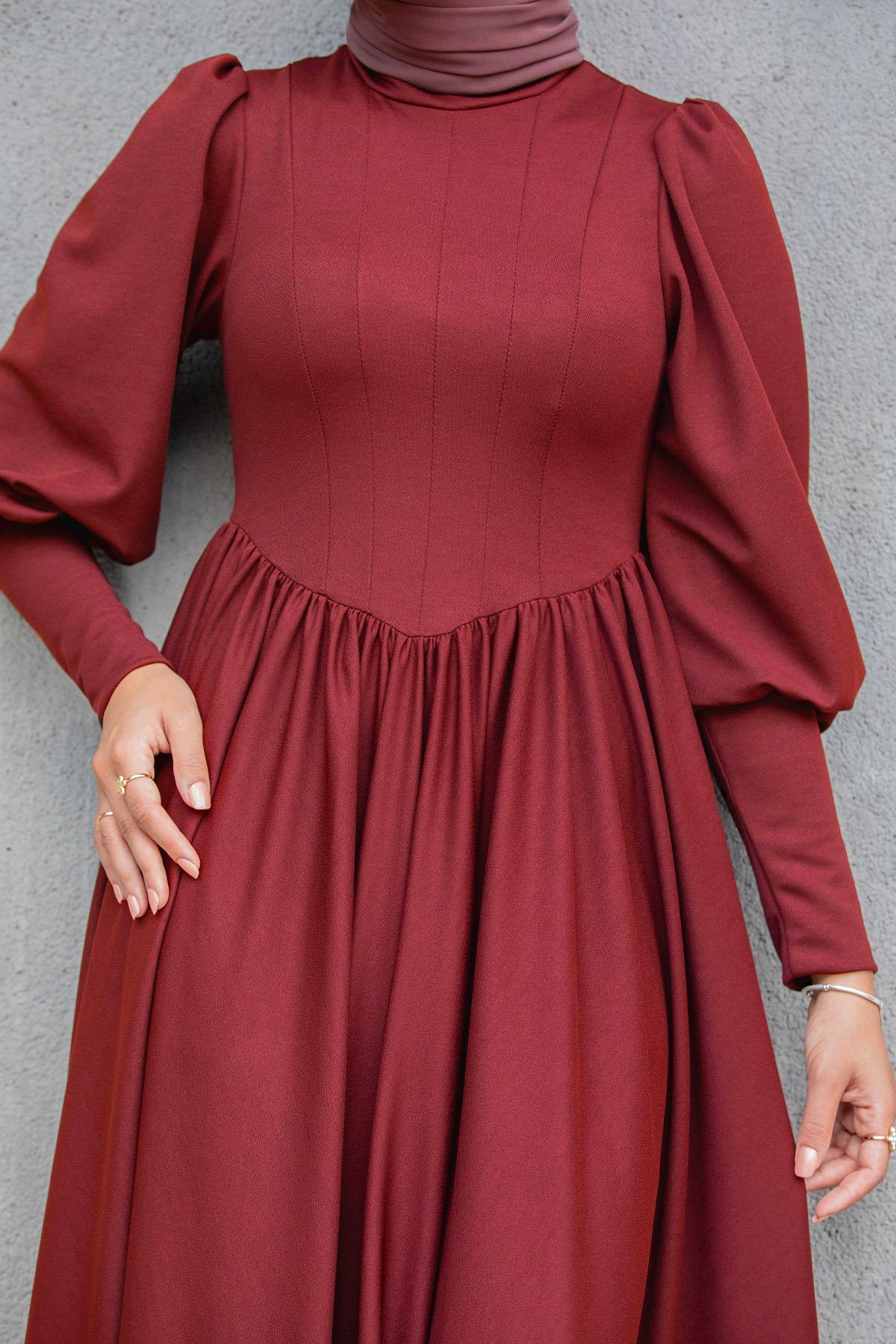 Madam Kuplu Tasarım Elbise-Bordo