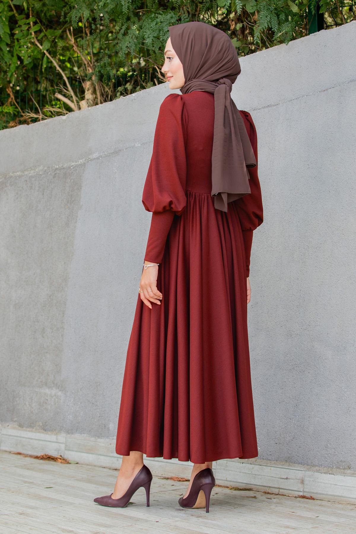 Madam Kuplu Tasarım Elbise-Bordo