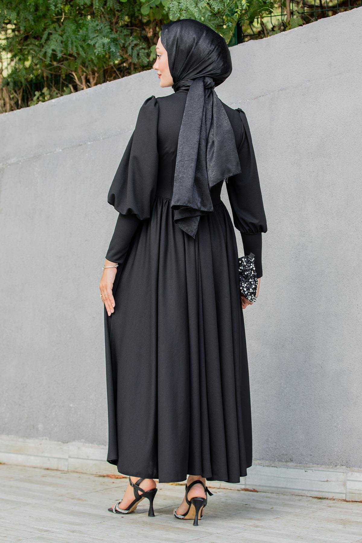 Madam Kuplu Tasarım Elbise-Siyah