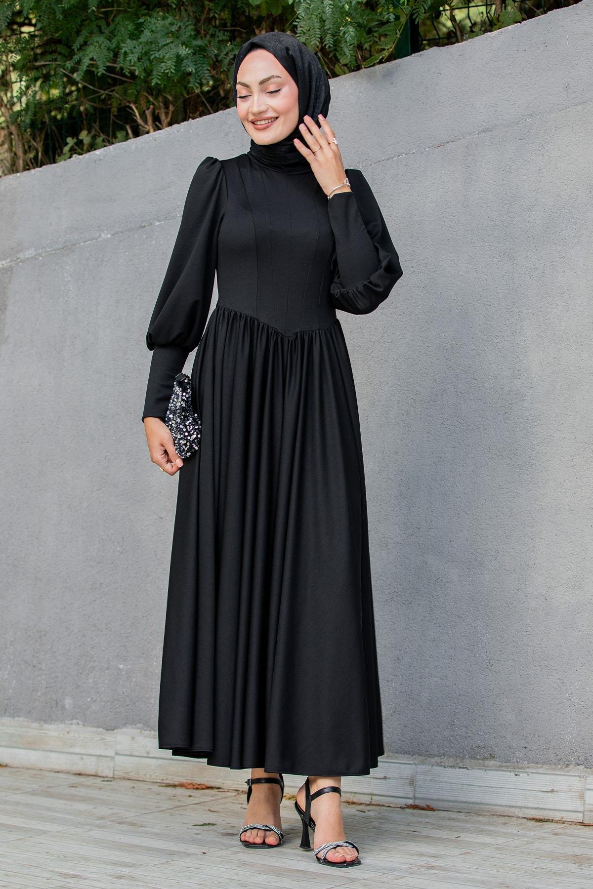 Madam Kuplu Tasarım Elbise-Siyah
