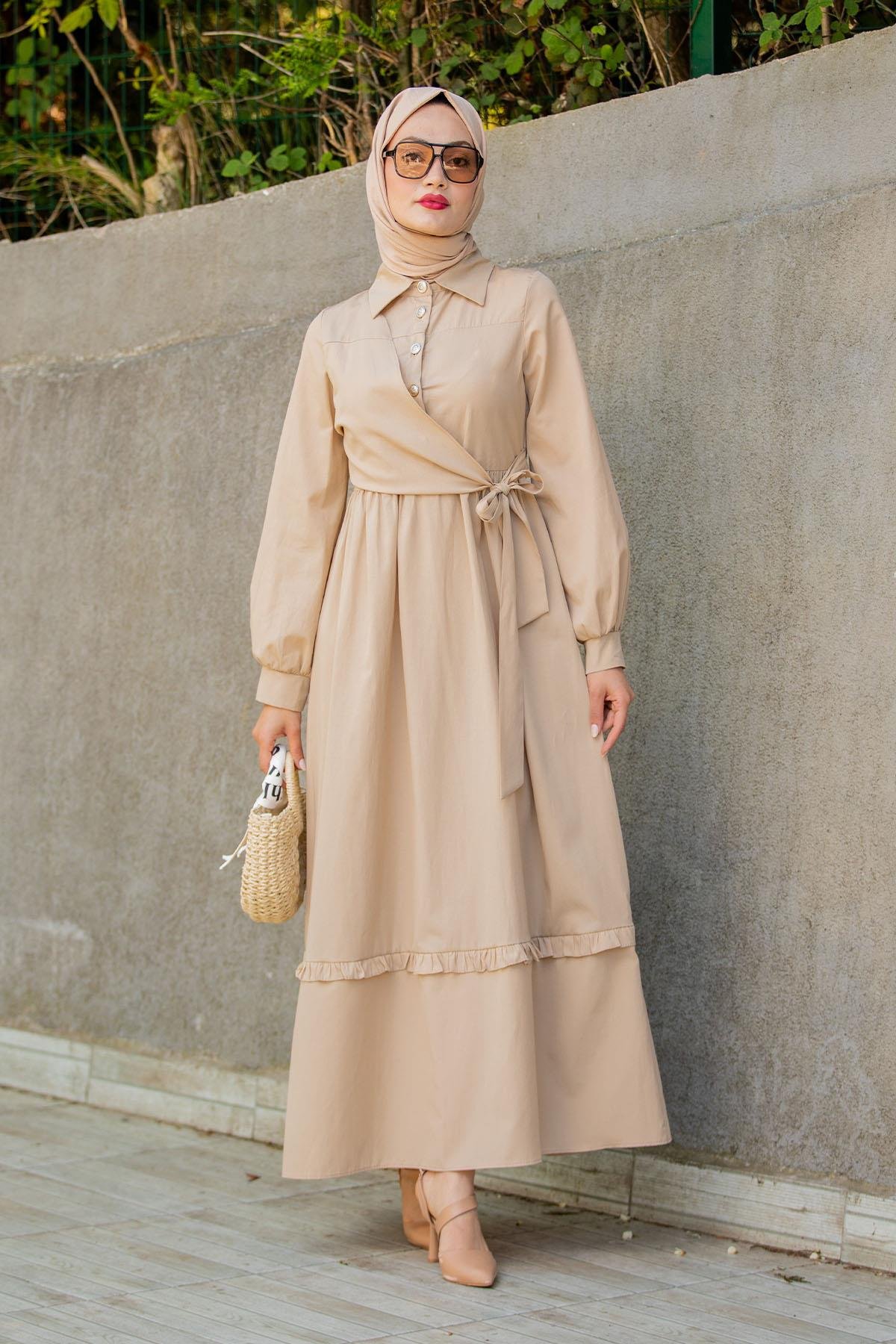 Mary Pamuk Cotton Yazlık Elbise-Bej