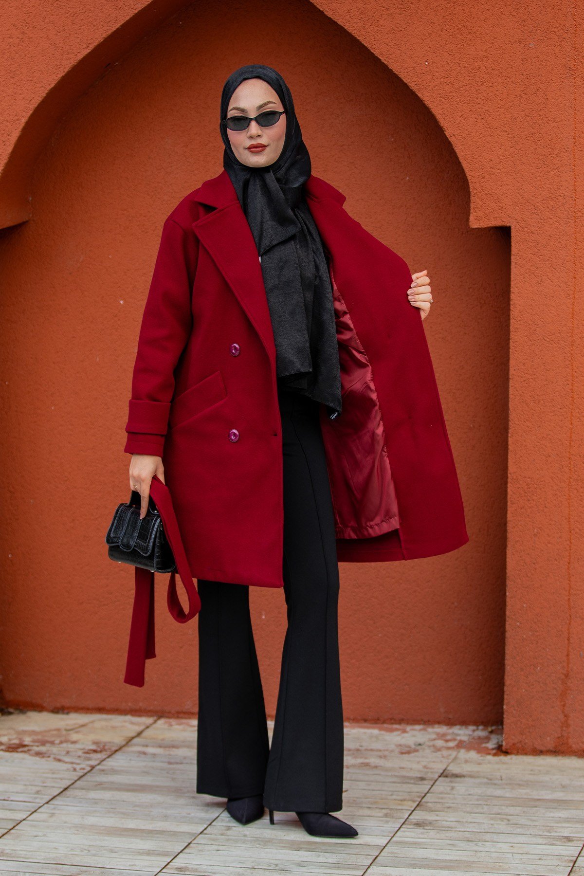 Milla Astarlı İthal Kaşe Kaban-Bordo