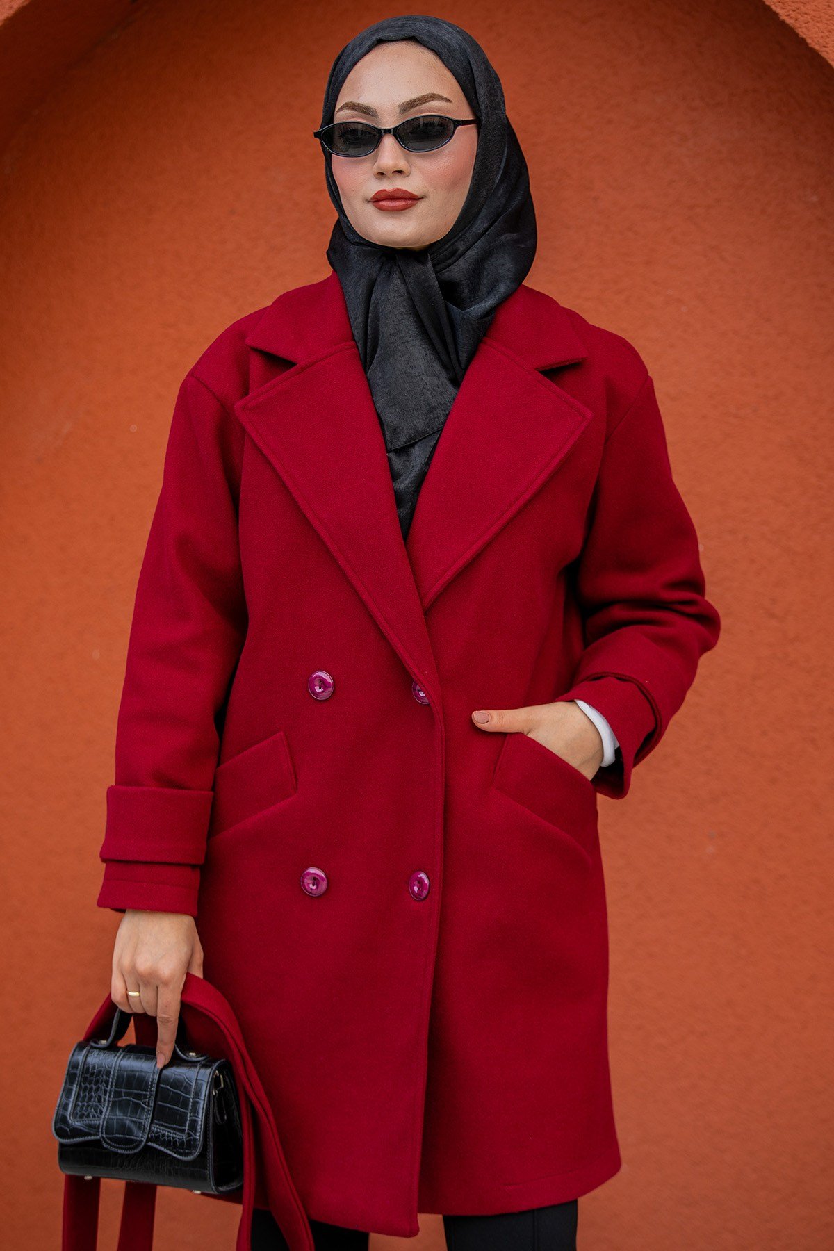 Milla Astarlı İthal Kaşe Kaban-Bordo