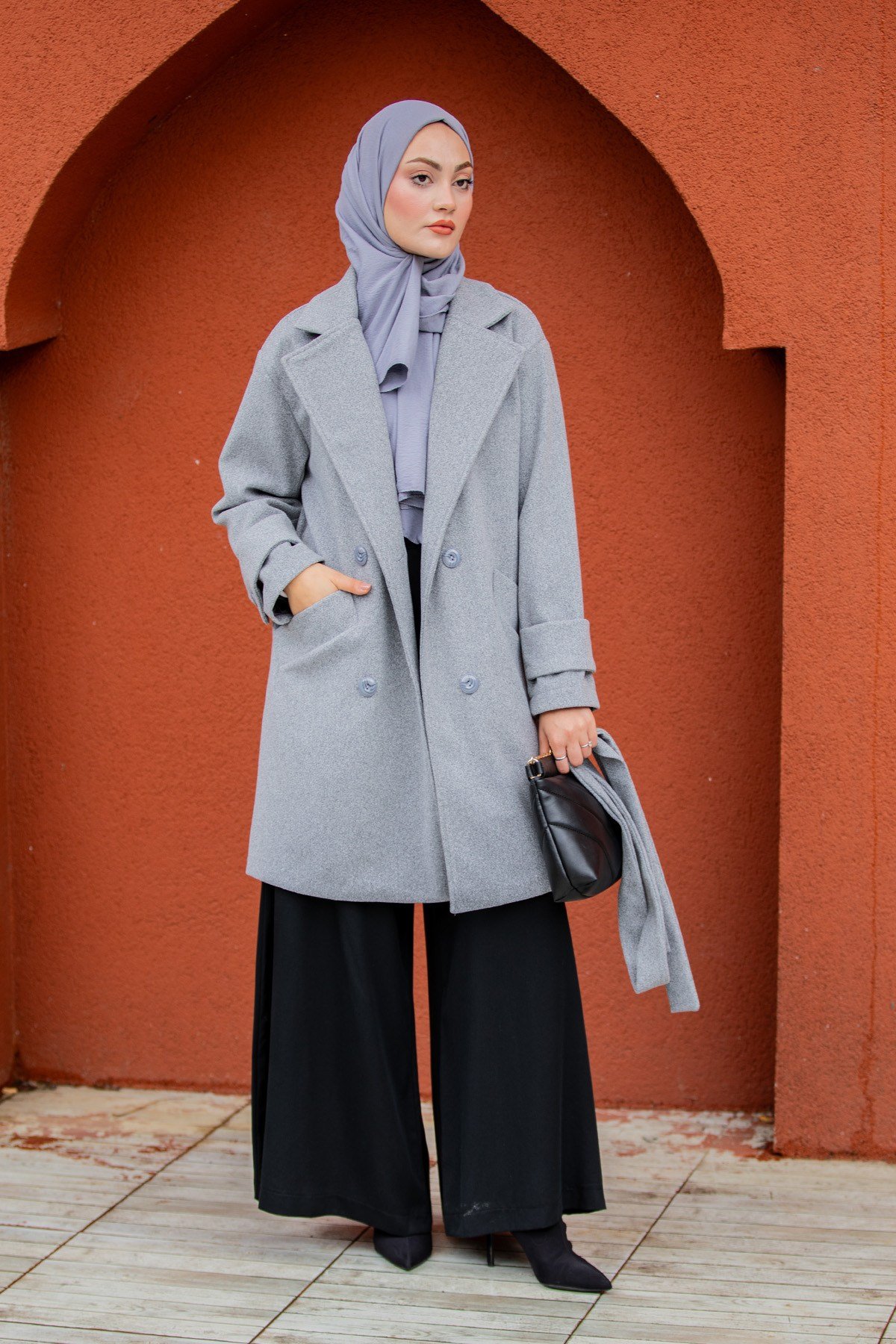 Milla Astarlı İthal Kaşe Kaban-KoyuGri