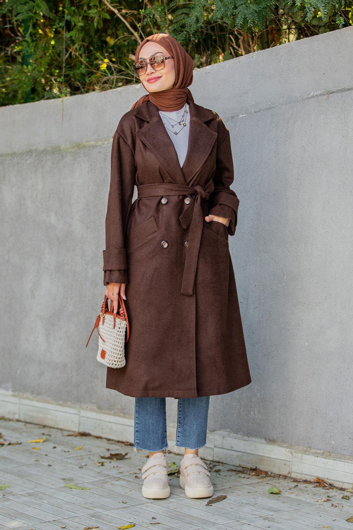 Milla Astarsız Yün Kaşe Kaban-Kahve