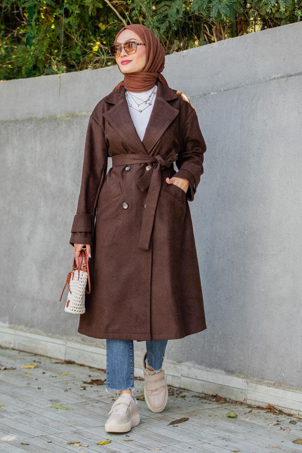 Milla Astarsız Yün Kaşe Kaban-Kahve