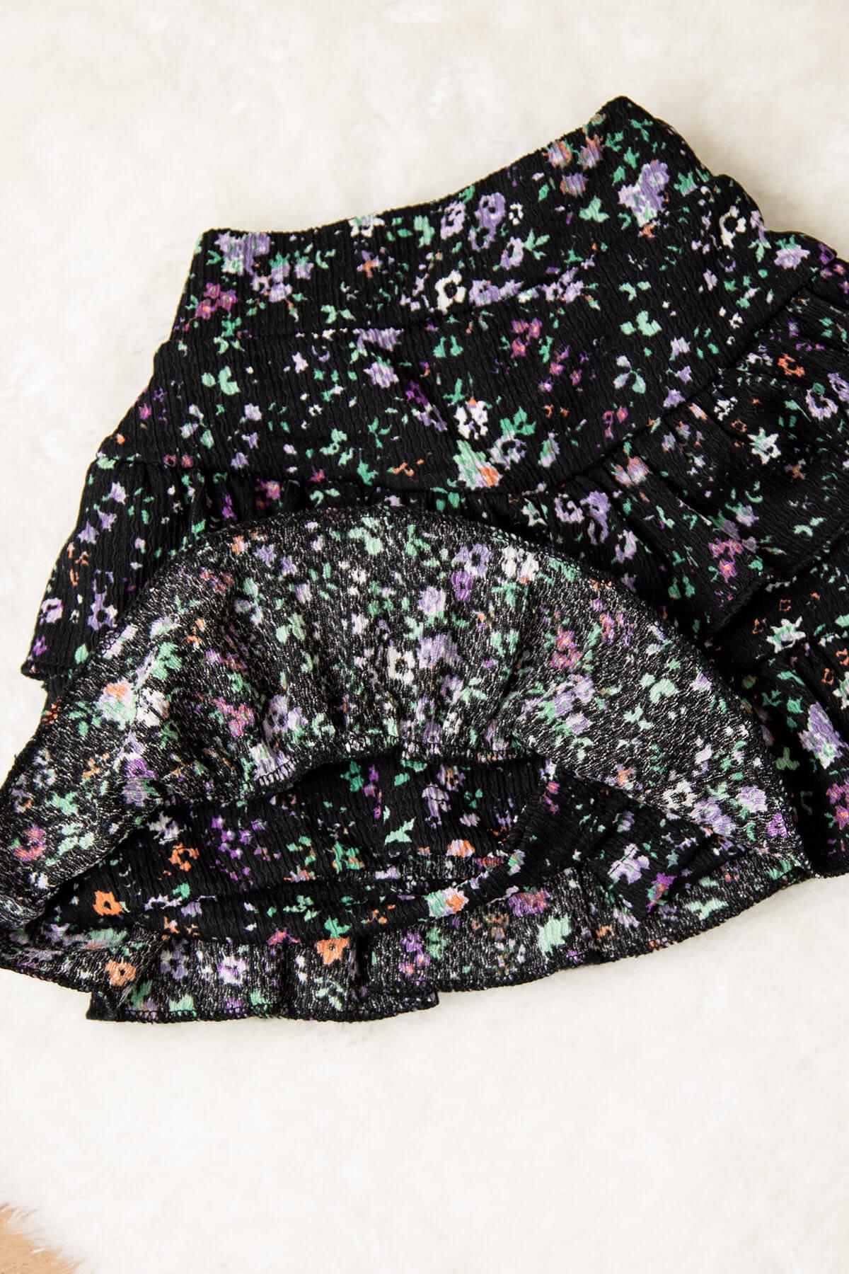 Minimal Desen Şort Etek-MorÇiçekli