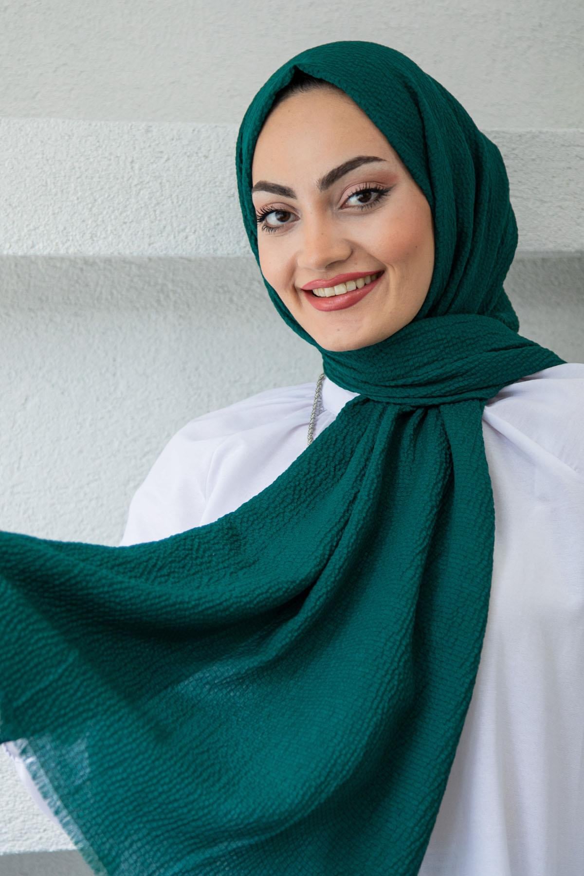 Mio Bürümcük Tesettür Şal Modeli-Zümrüt