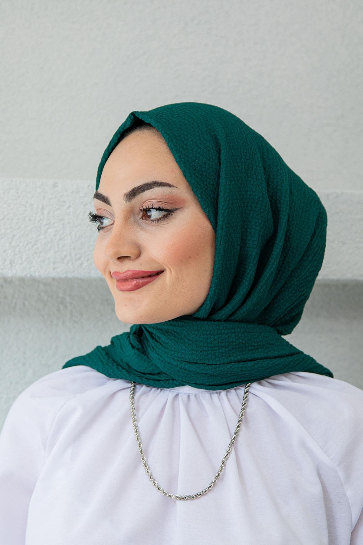 Mio Bürümcük Tesettür Şal Modeli-Zümrüt