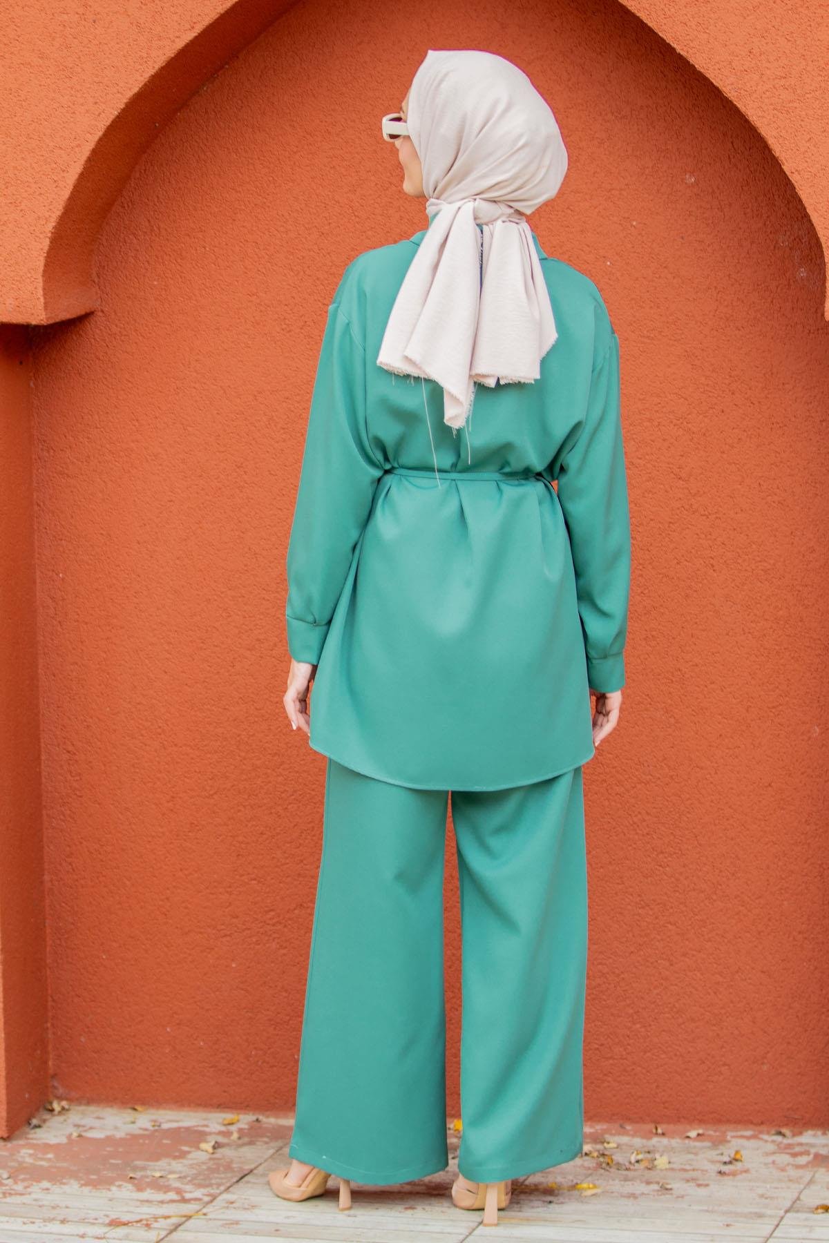 Mist Krep Tunik Pantolon Takım-Mint