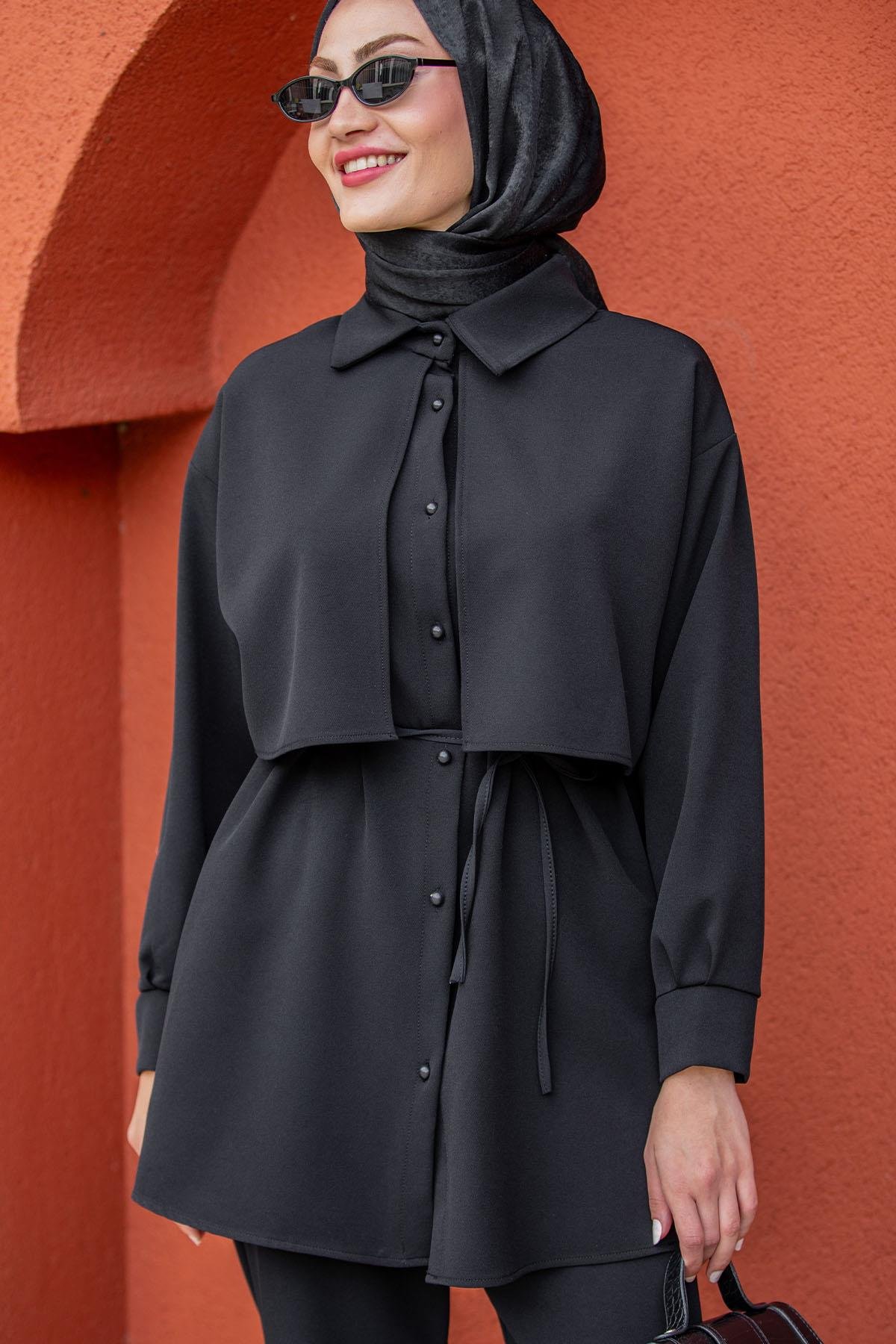 Mist Krep Tunik Pantolon Takım-Siyah