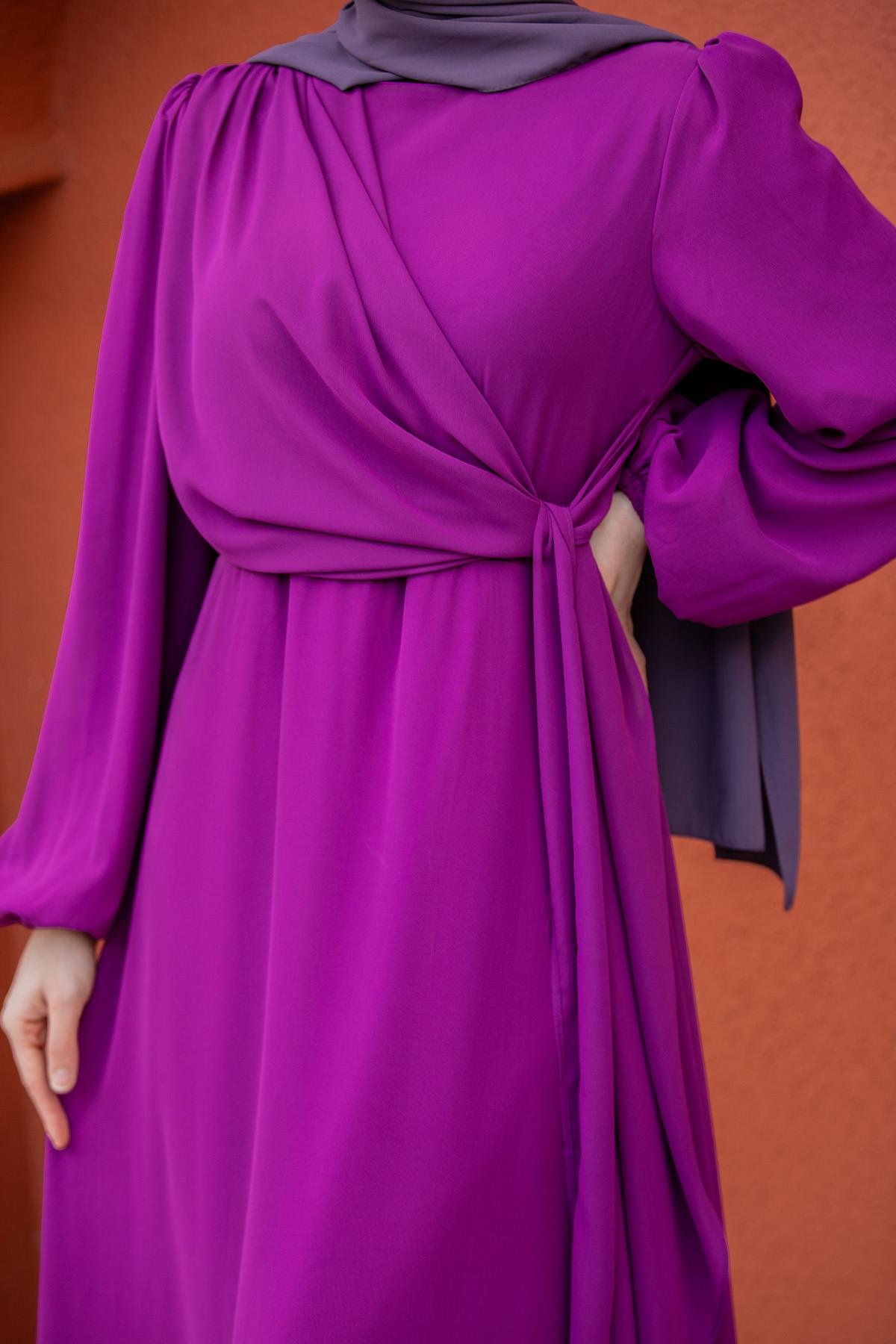 Narin Mat Şifon Tesettür Abiye-Mor