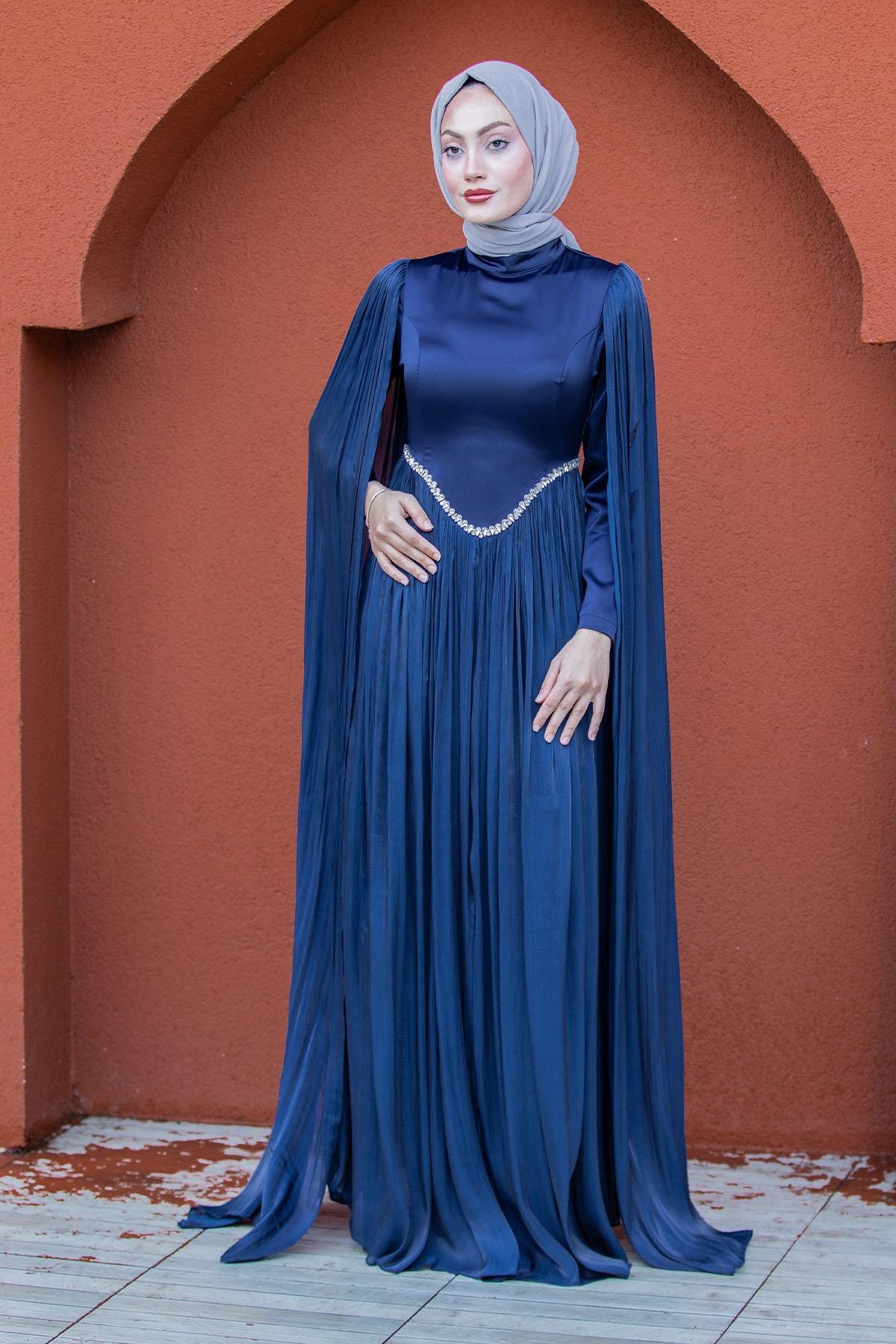 Nida Drapeli Taşlı Tesettür Abiye-Laci