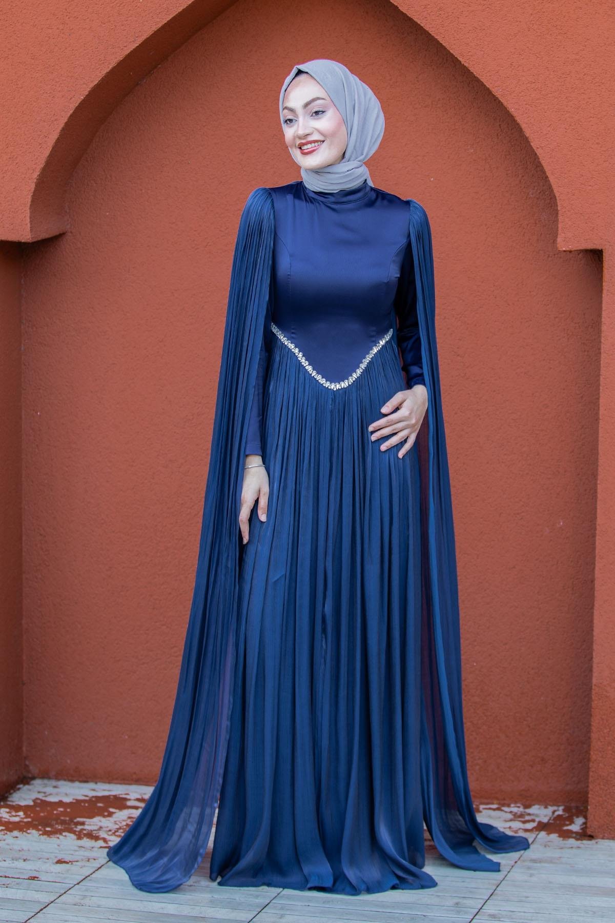 Nida Drapeli Taşlı Tesettür Abiye-Laci