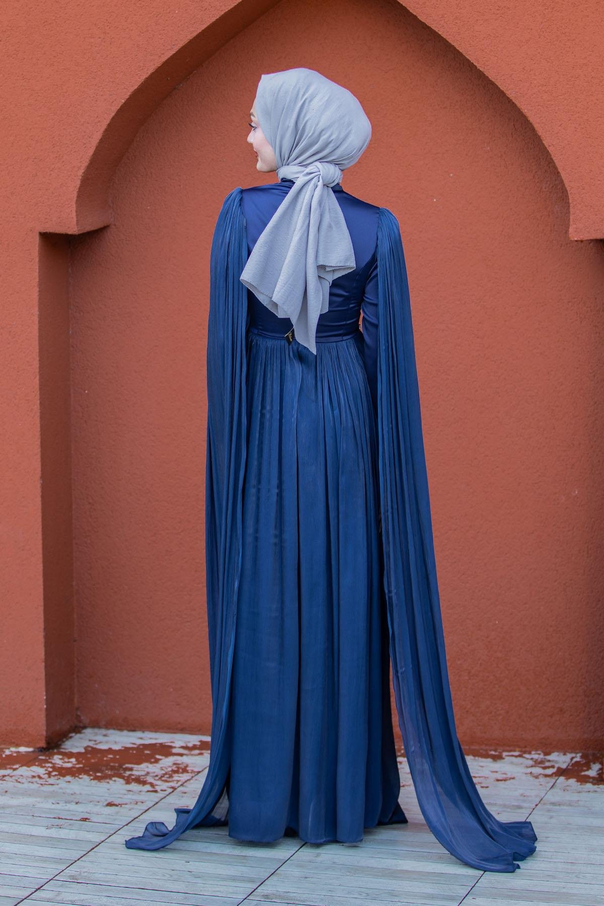 Nida Drapeli Taşlı Tesettür Abiye-Laci