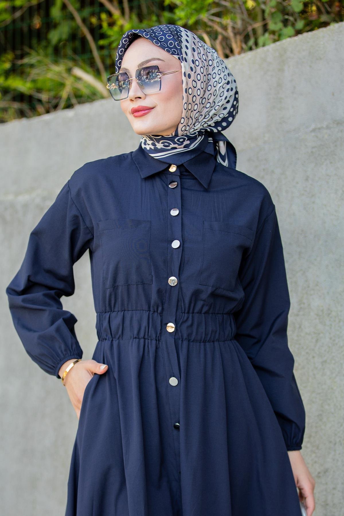Nil Boydan Düğmeli Pamuk Cotton Elbise-Laci