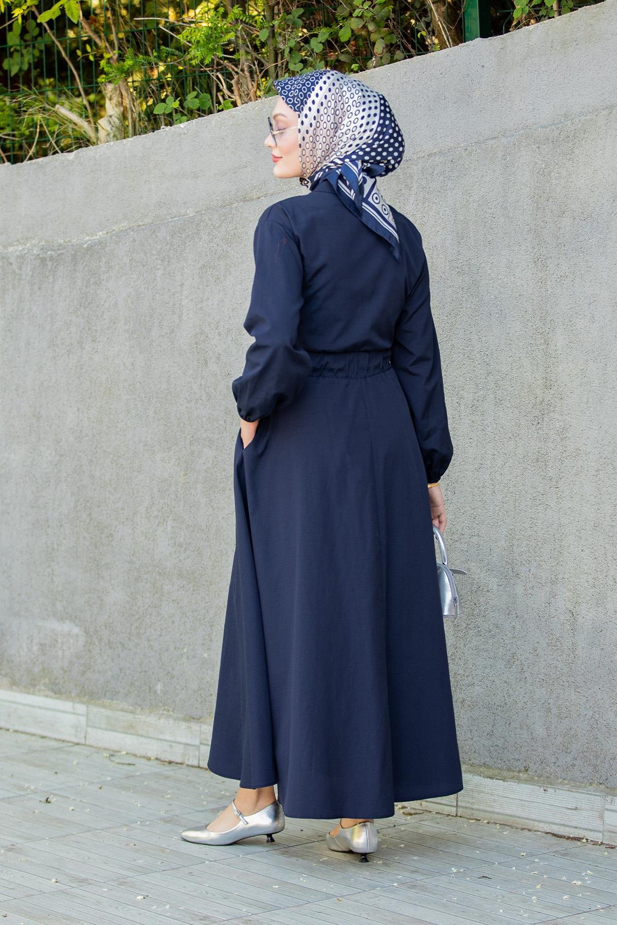 Nil Boydan Düğmeli Pamuk Cotton Elbise-Laci