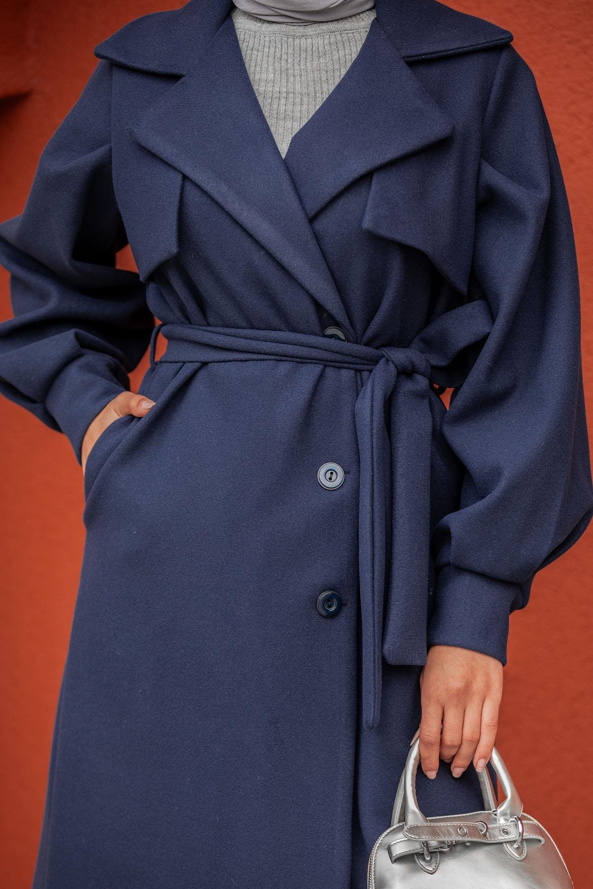 Olly Pileli Balon Kol Astarlı Kaşe Kaban-Laci