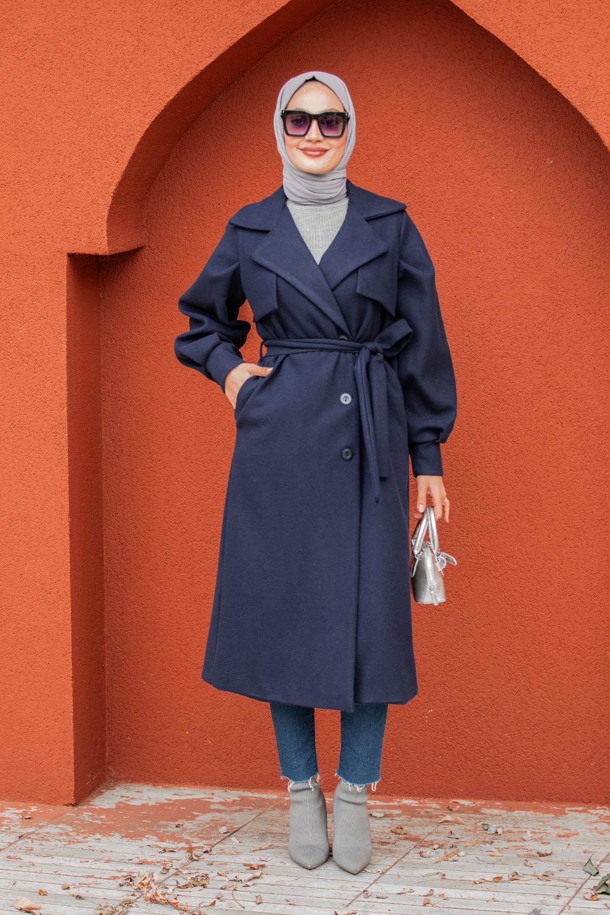 Olly Pileli Balon Kol Astarlı Kaşe Kaban-Laci