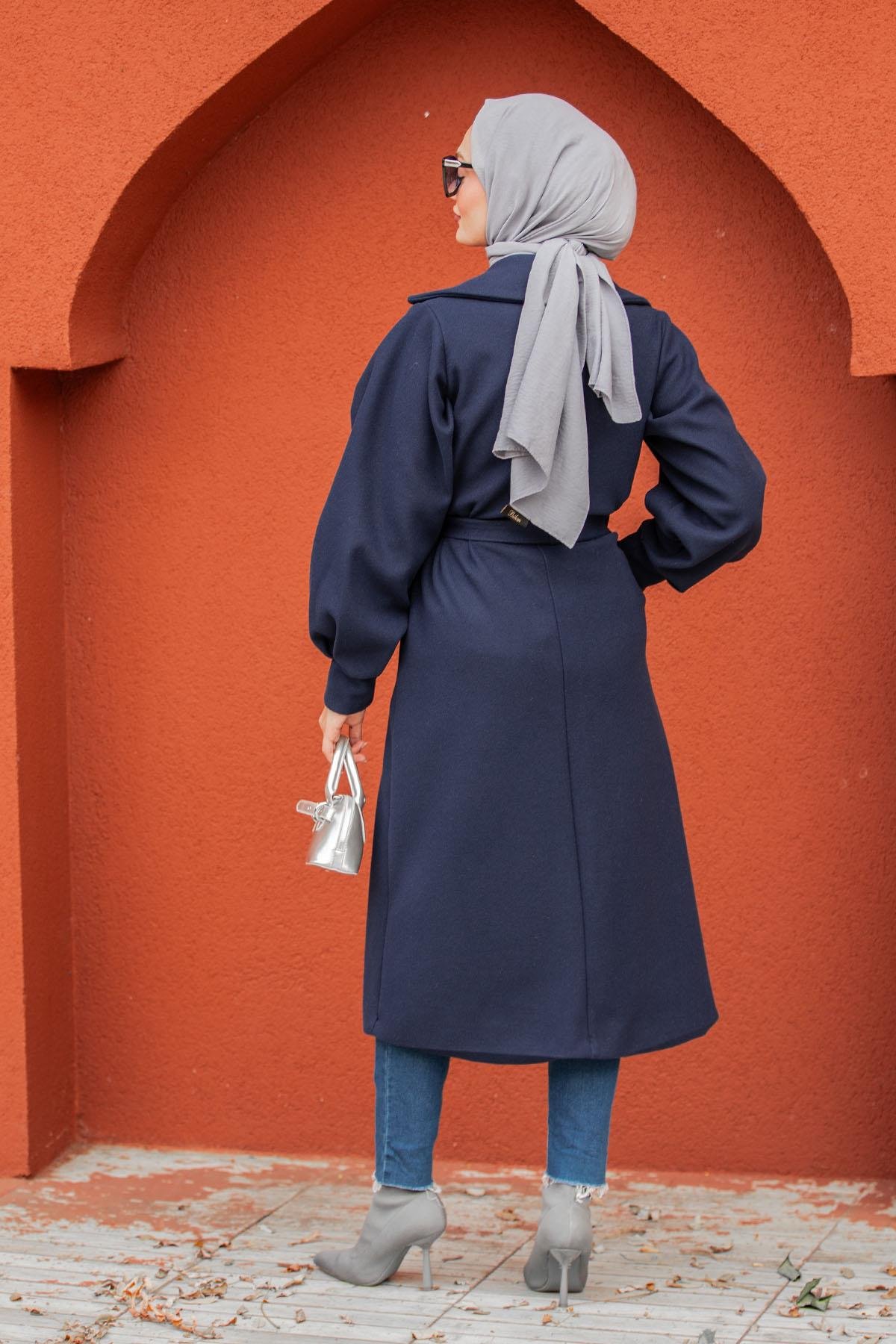 Olly Pileli Balon Kol Astarlı Kaşe Kaban-Laci