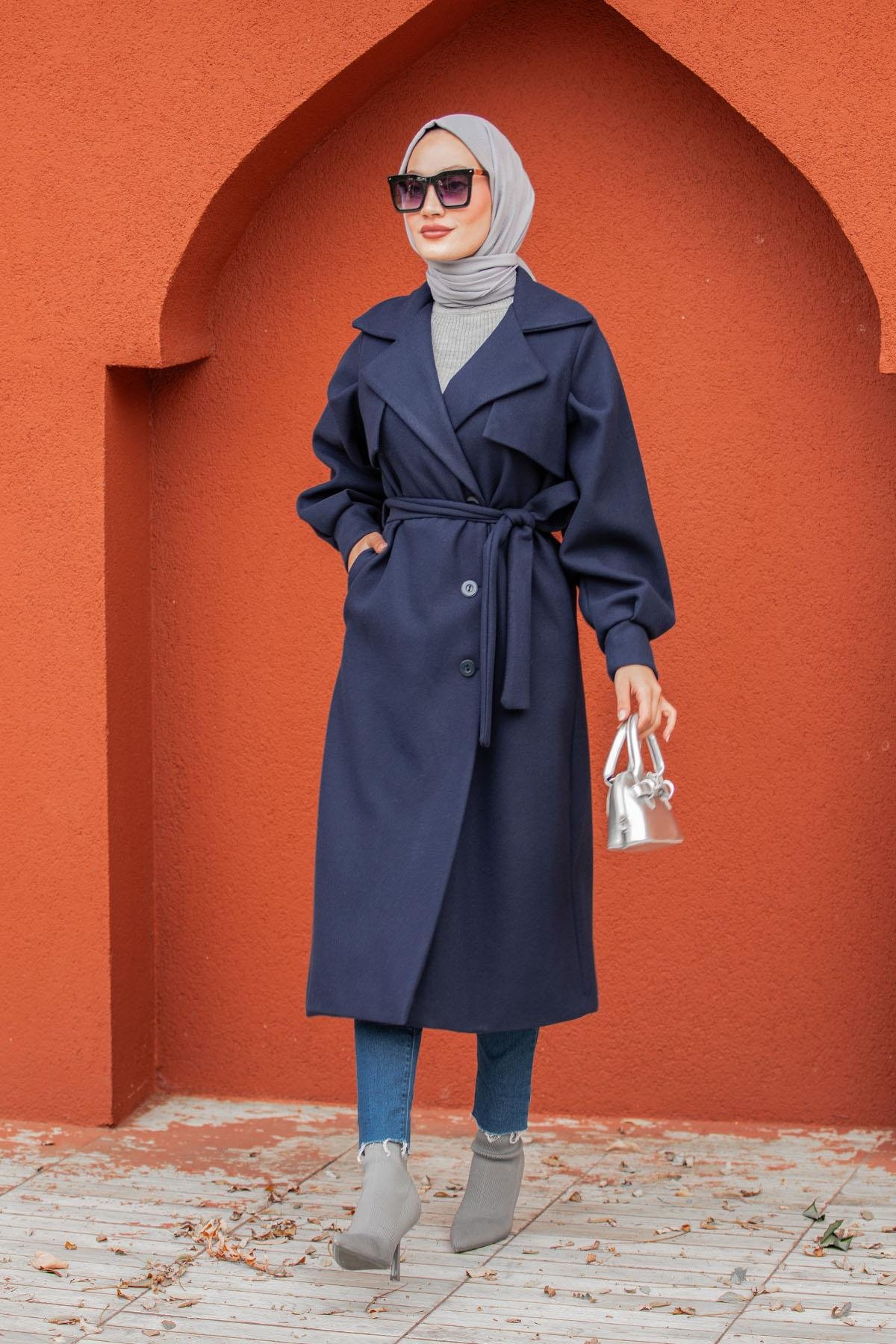 Olly Pileli Balon Kol Astarlı Kaşe Kaban-Laci