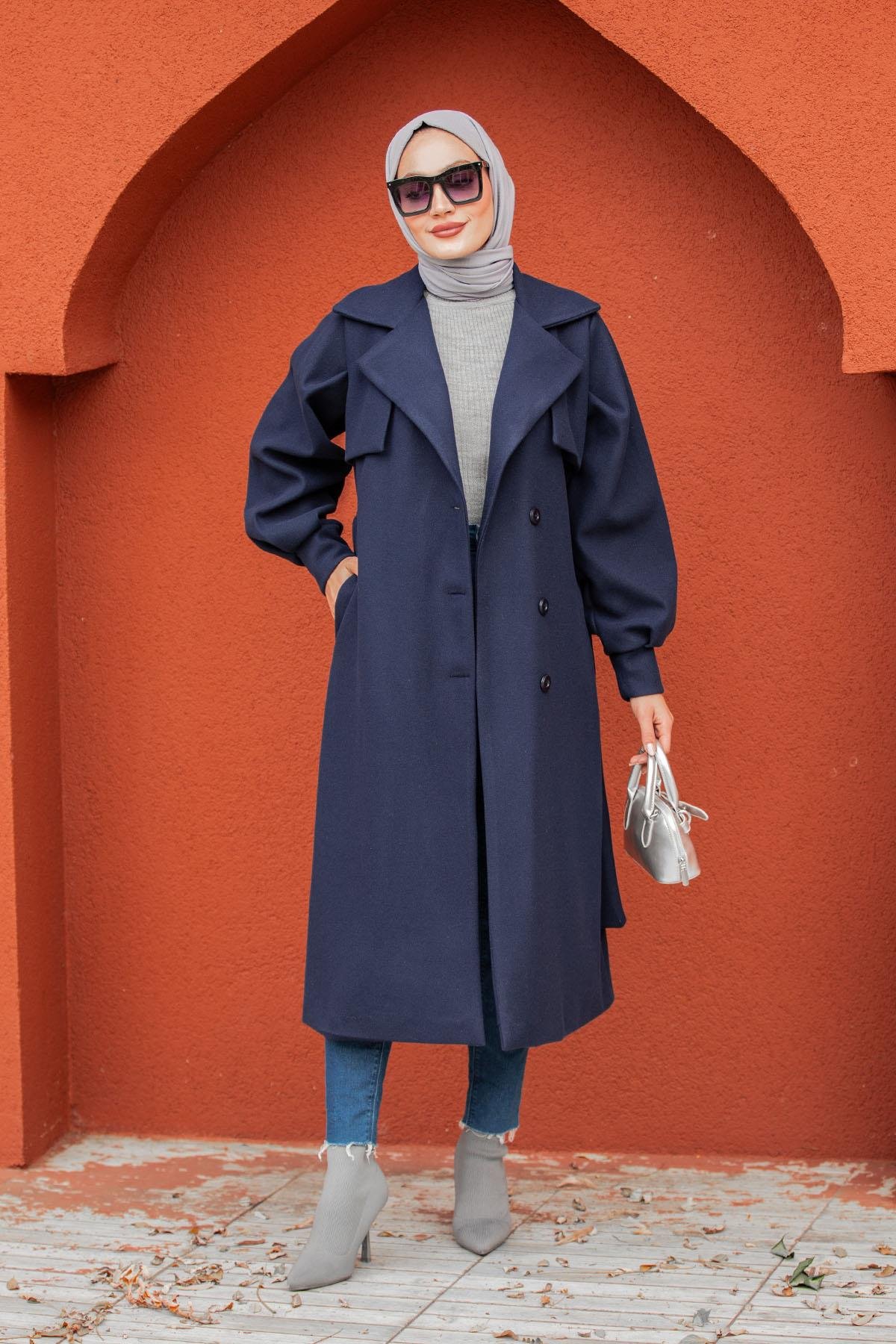 Olly Pileli Balon Kol Astarlı Kaşe Kaban-Laci