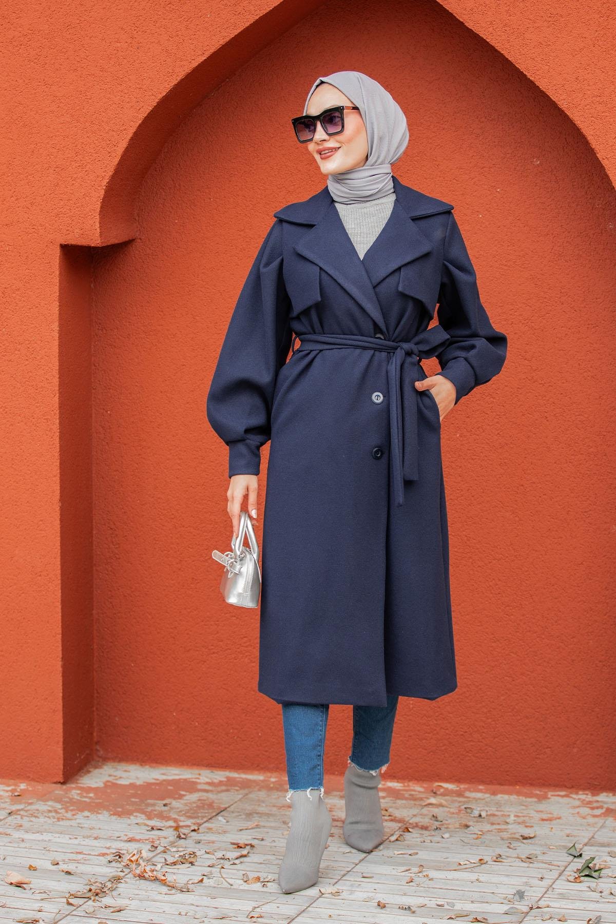 Olly Pileli Balon Kol Astarlı Kaşe Kaban-Laci