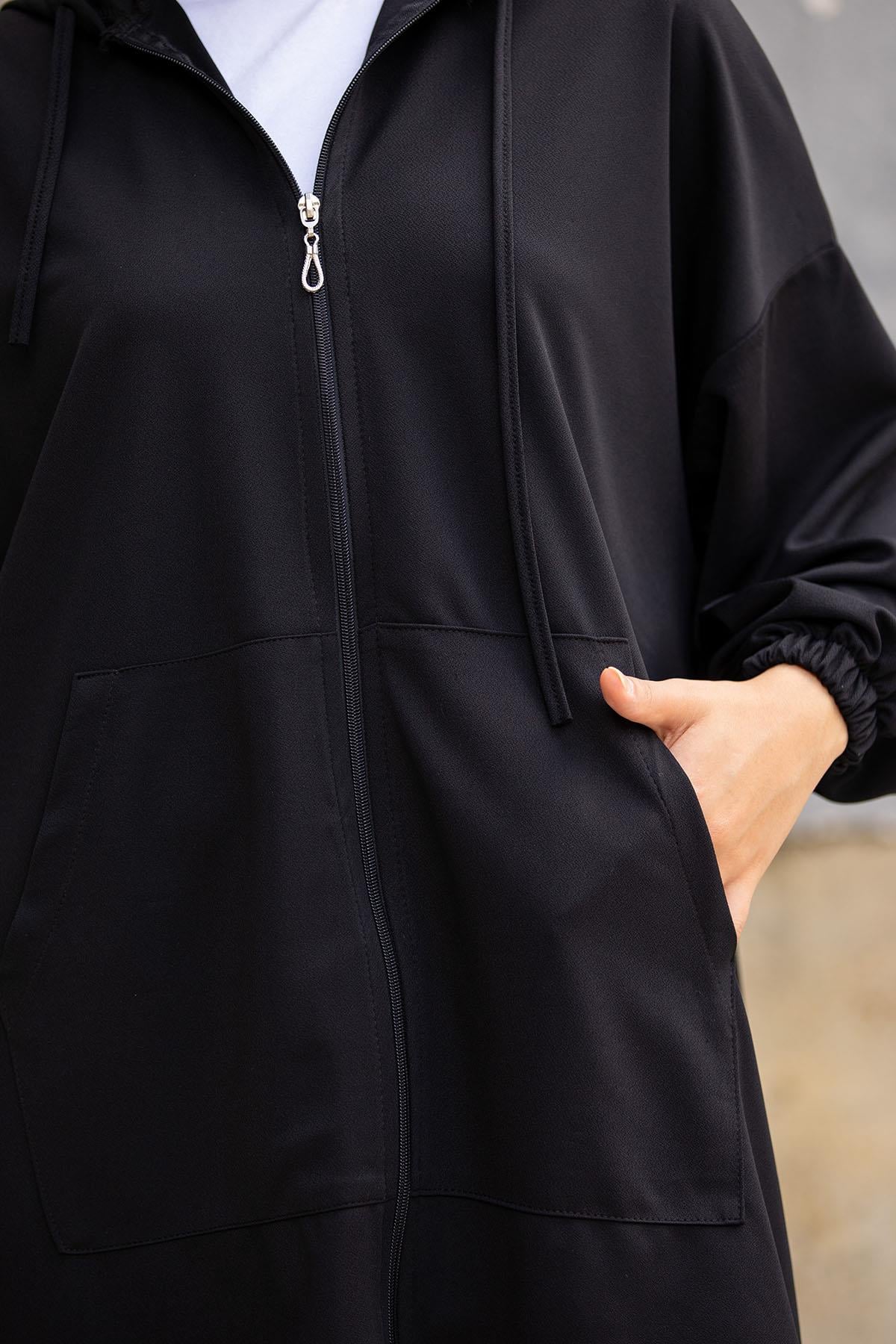 Oversize Kalıp Scuba Krep Hırka-Siyah
